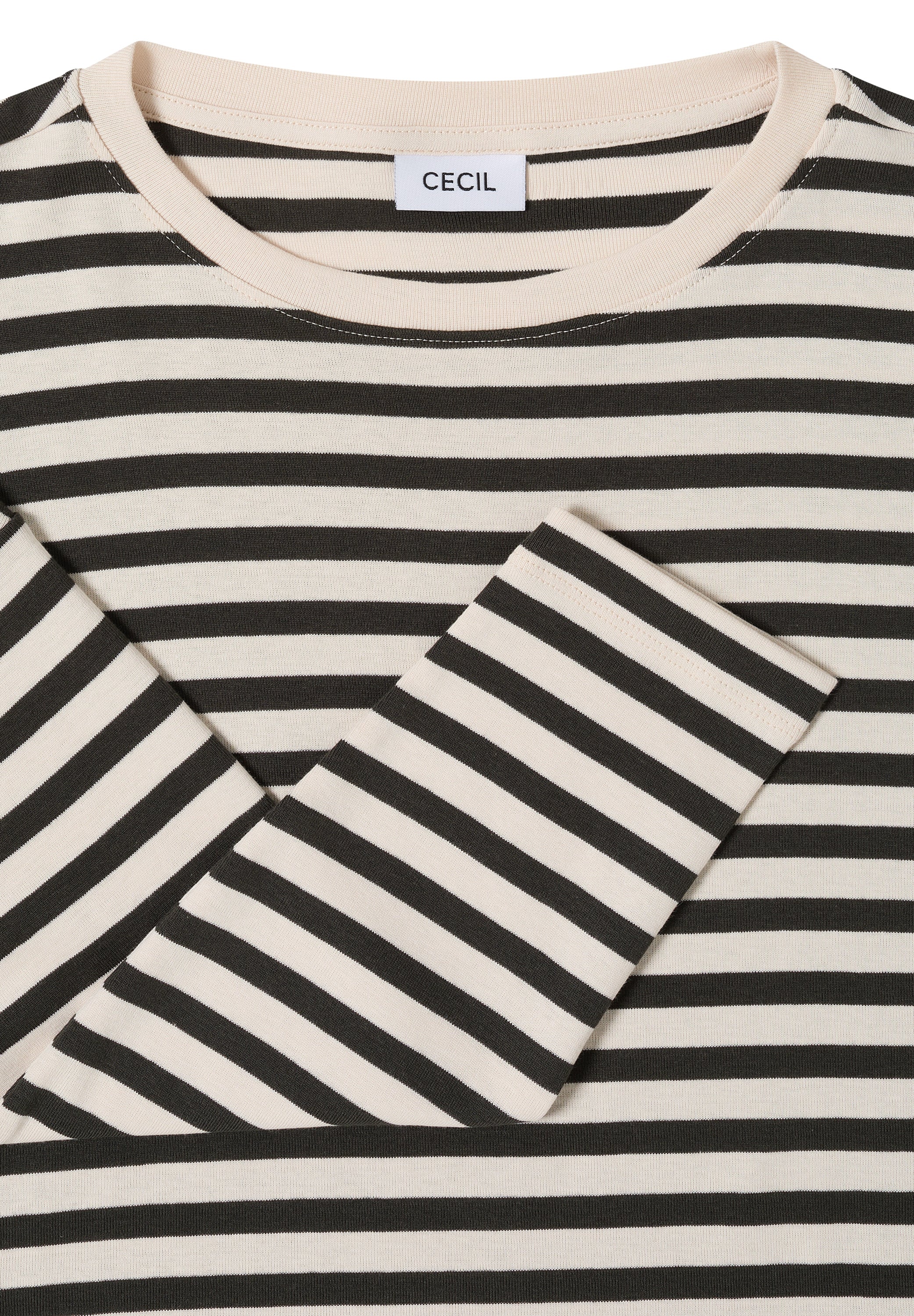 CECIL Damen Langarmshirt U-Boot-Ausschnitt Baumwolle Streifenmuster