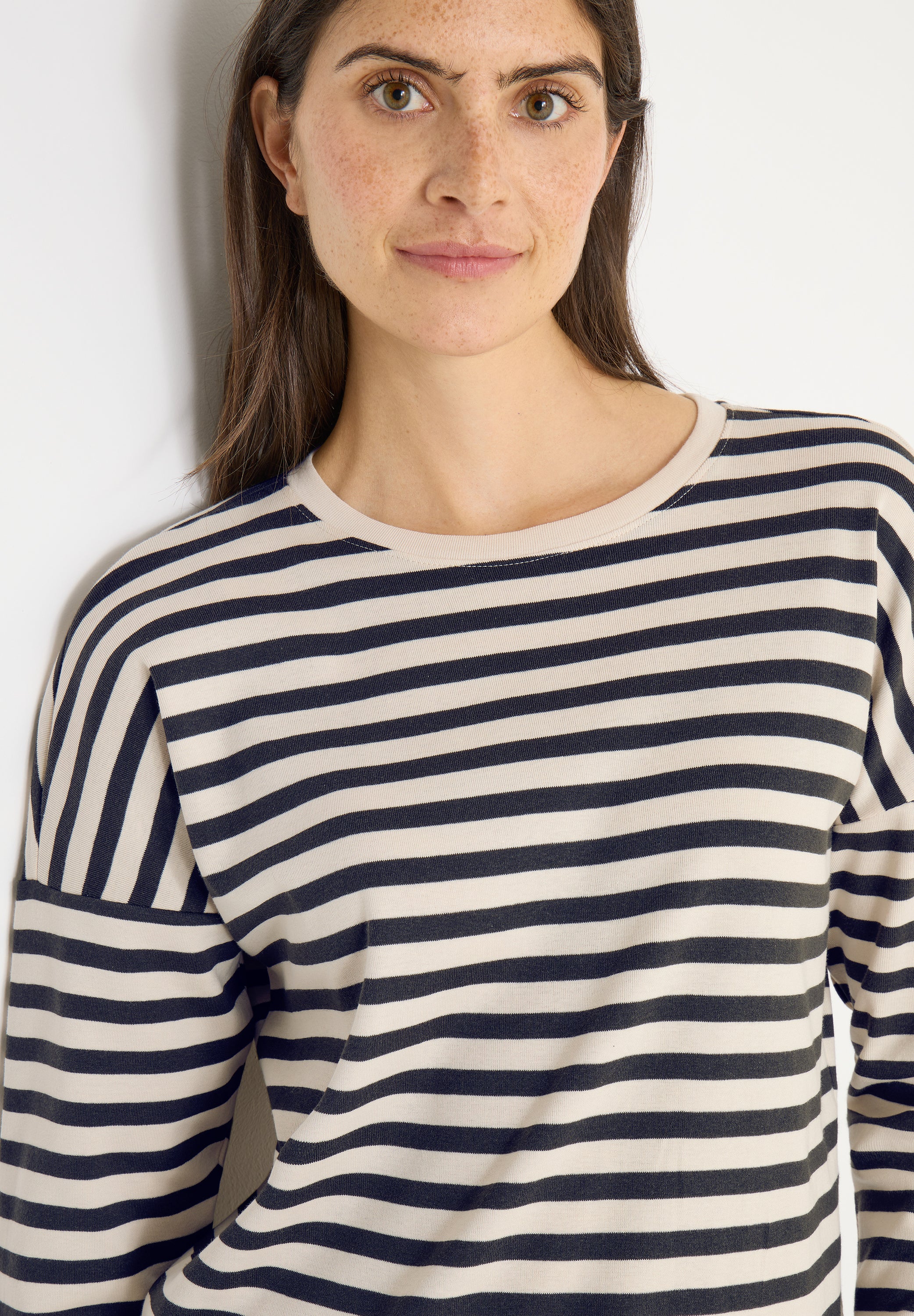 CECIL Damen Langarmshirt U-Boot-Ausschnitt Baumwolle Streifenmuster