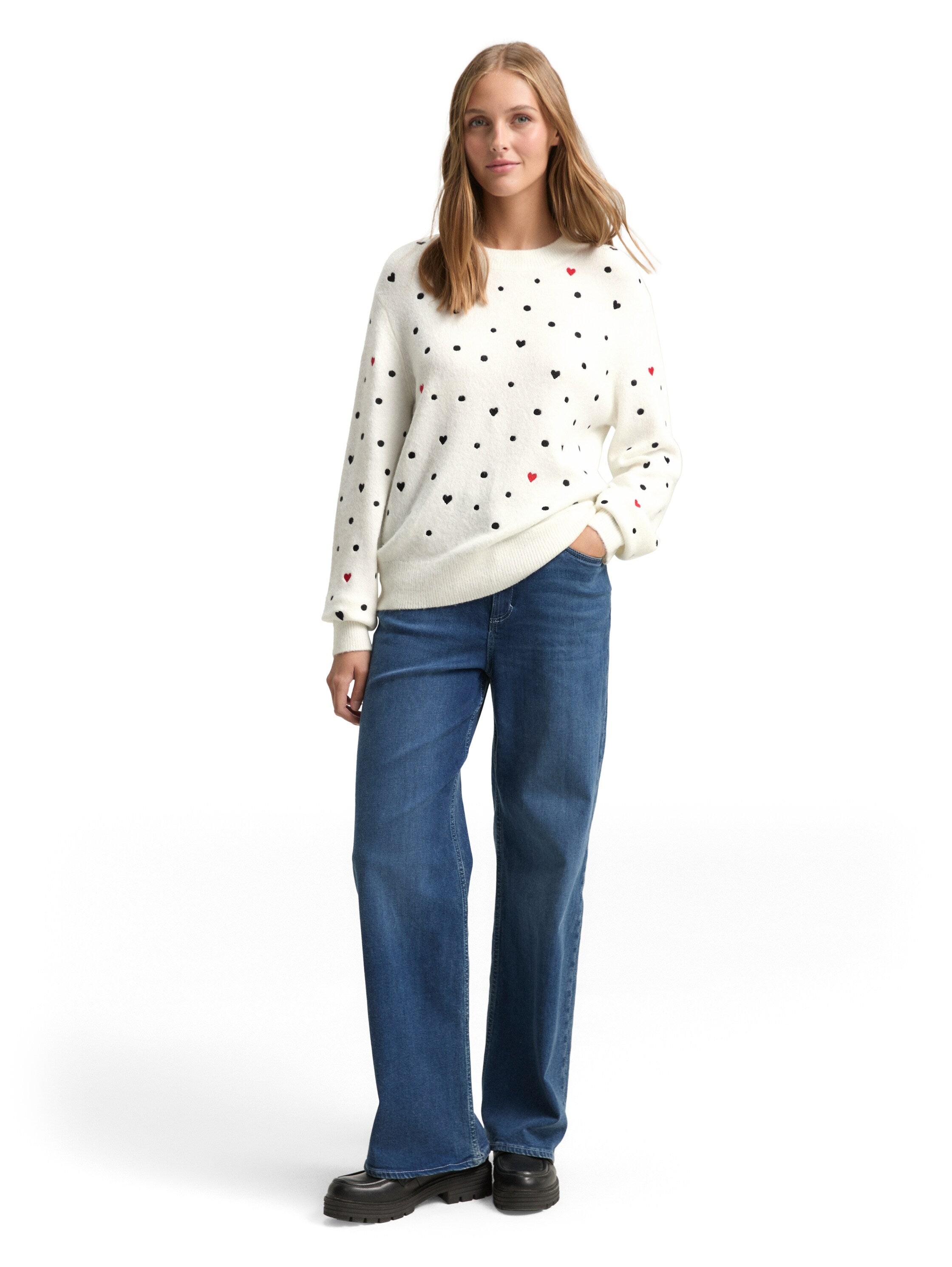 Tom Tailor Denim Female Pullover Herz- und Punkt-Stickereien