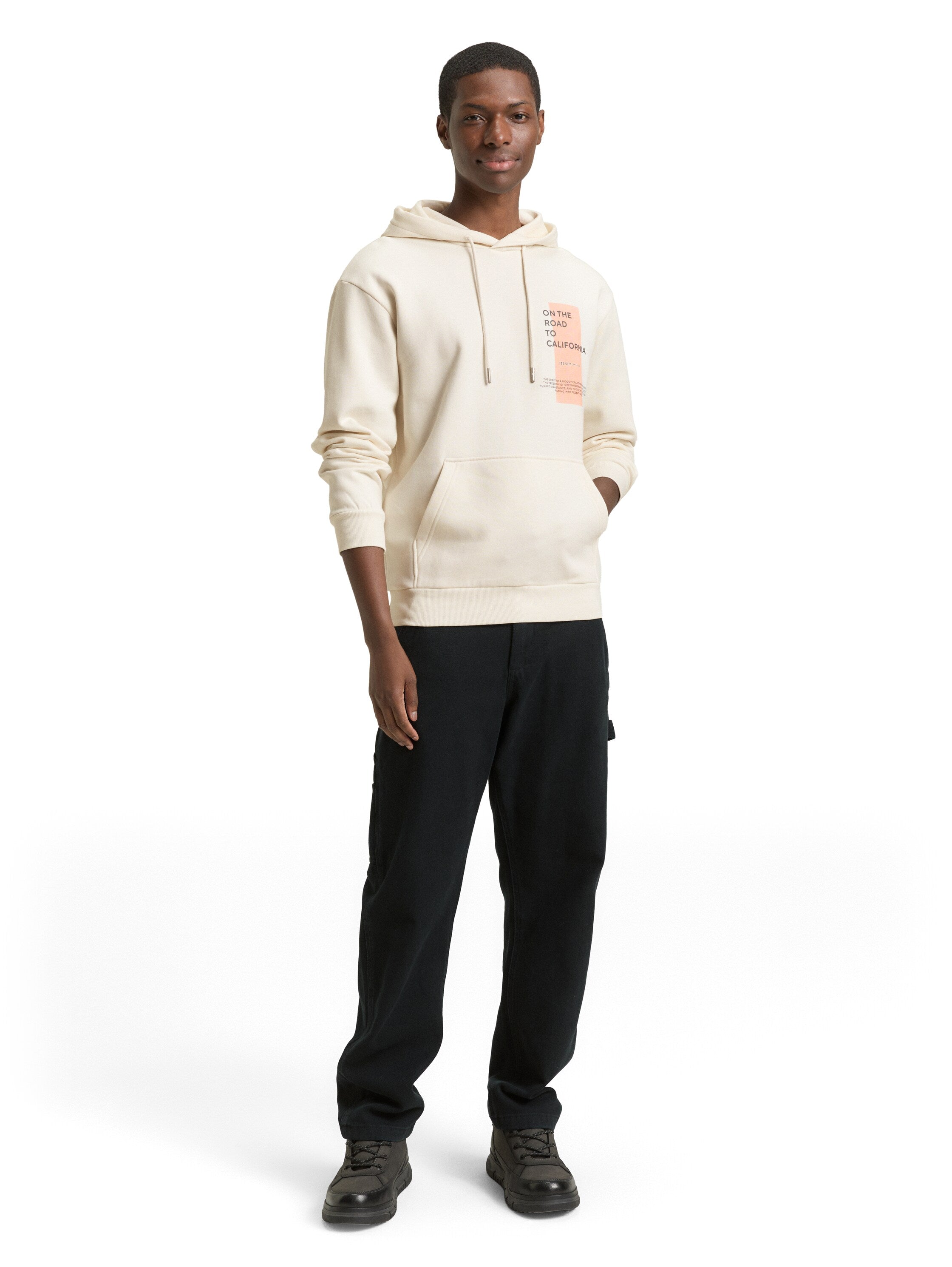 Tom Tailor Denim Herren Kapuzenpullover mit Print Kängurutasche Rippbündchen Baumwolle Polyester