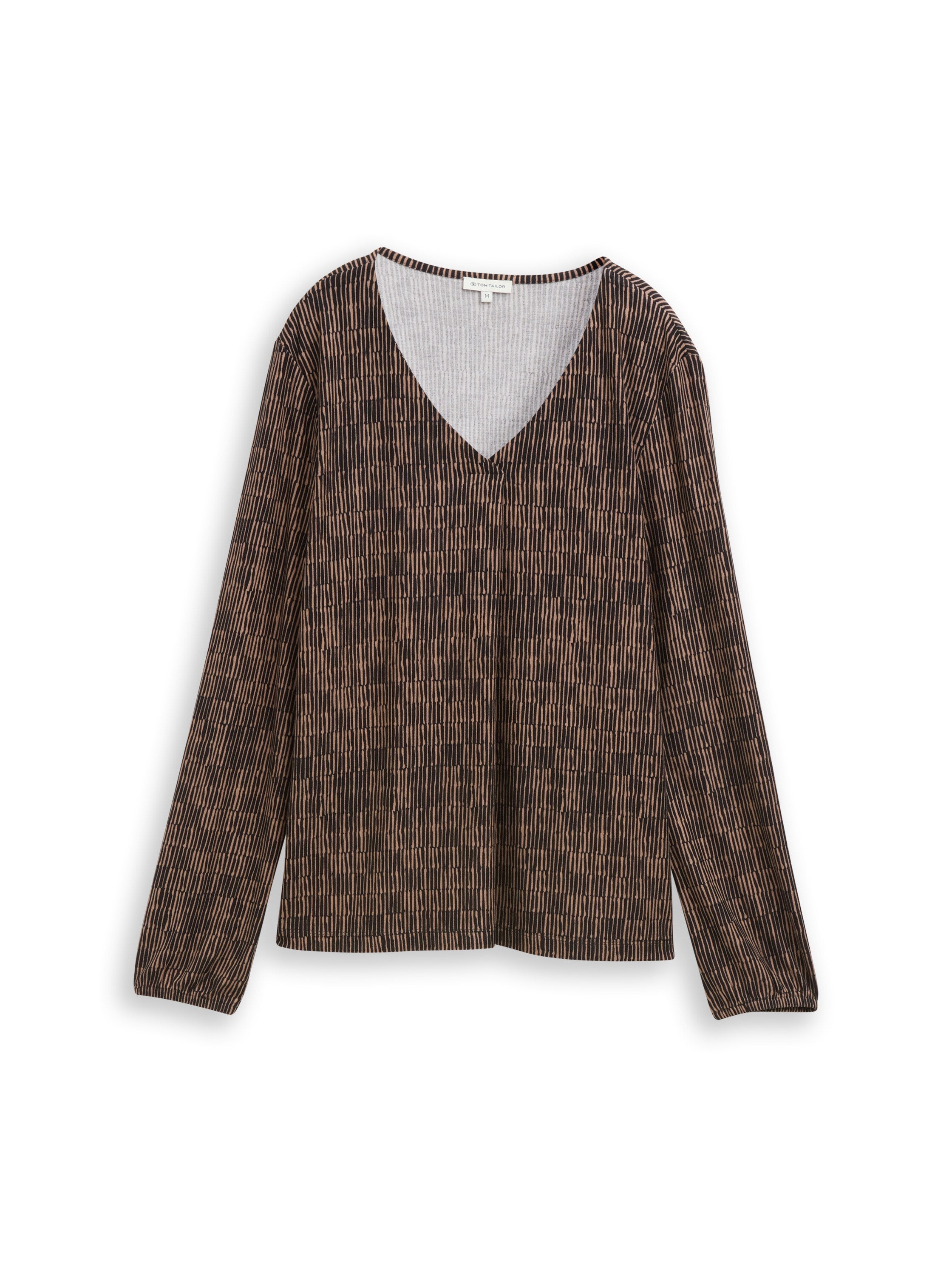 Tom Tailor Gemustertes Longsleeve Damen V-Ausschnitt Krepp-Material