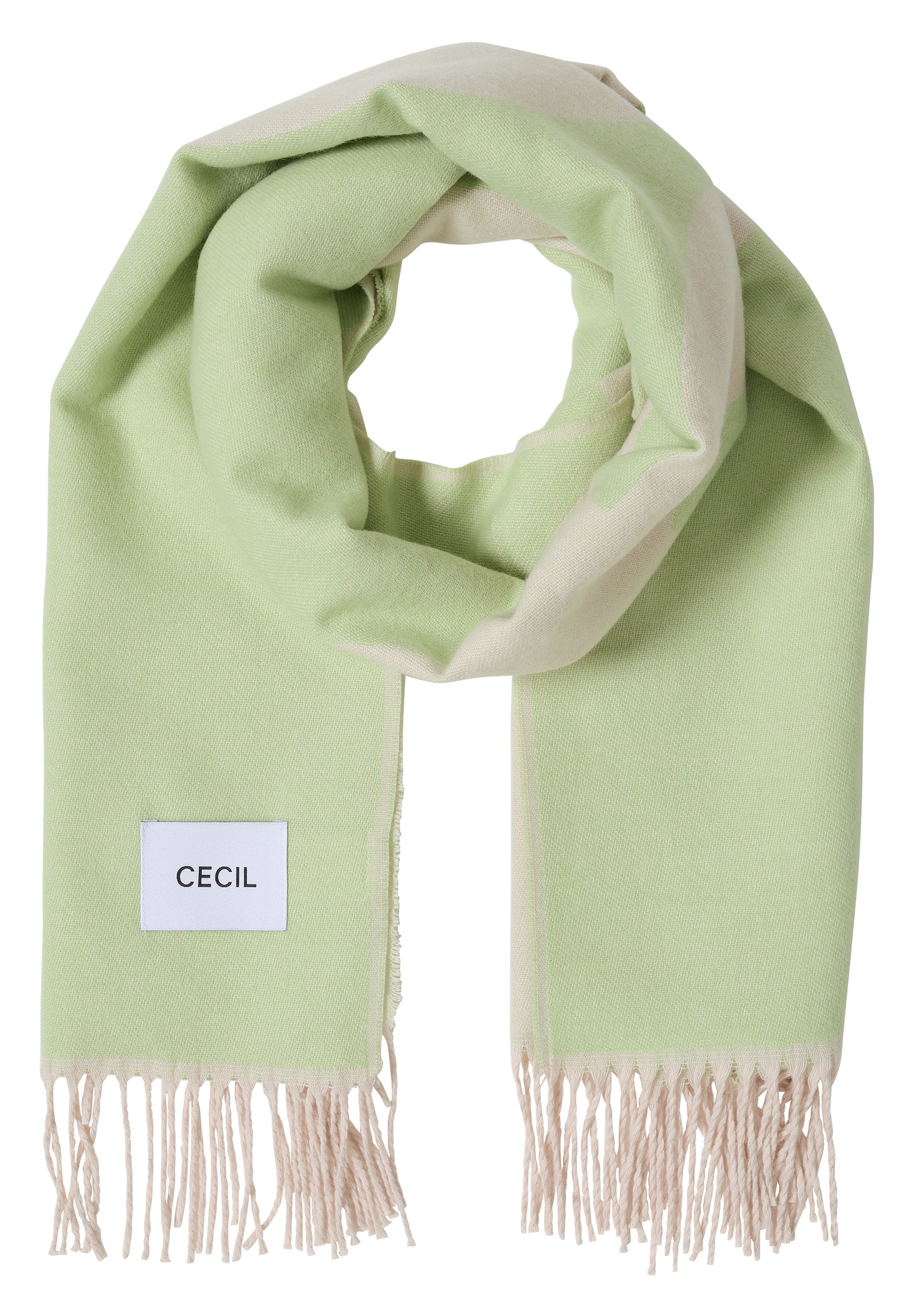 CECIL Damen Schal Wording Artwork Fransen Weich Gemütlich