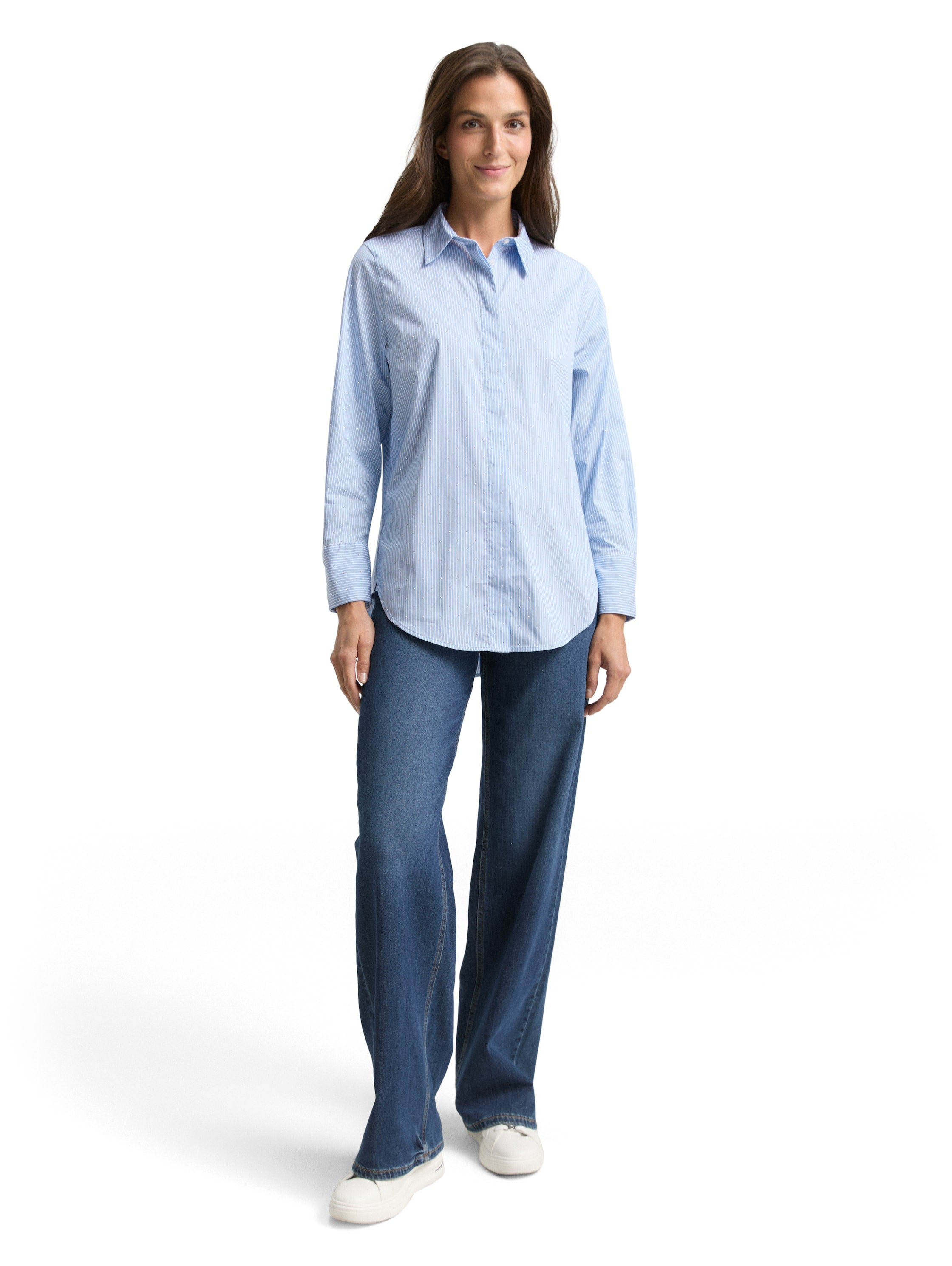 Tom Tailor Denim Female Hemdbluse mit Strasssteinen und verdeckter Knopfleiste