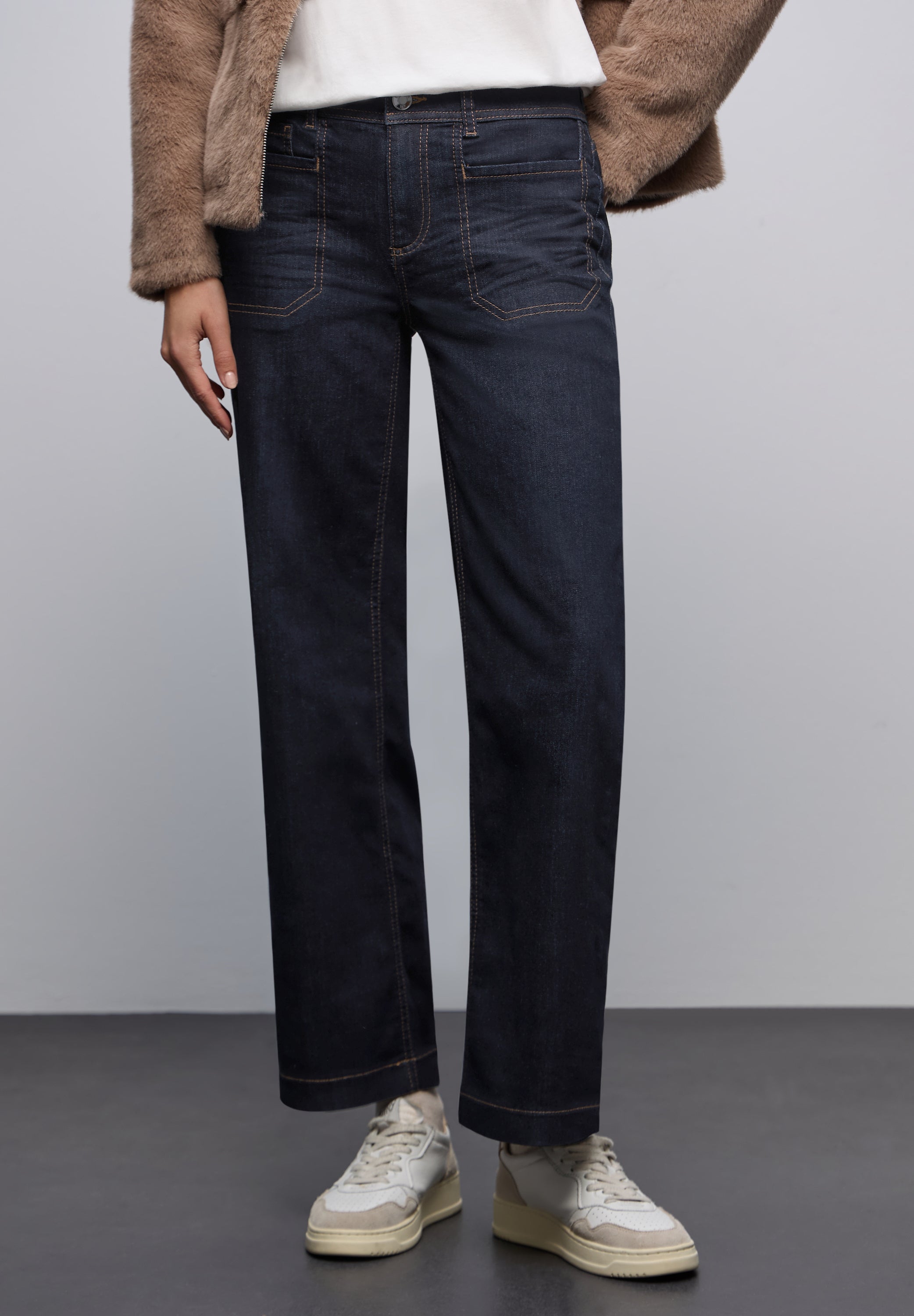 Street One Damen Wide Leg Jeans Casual Fit Mid Waist Aufgesetzte Taschen Baumwollmix