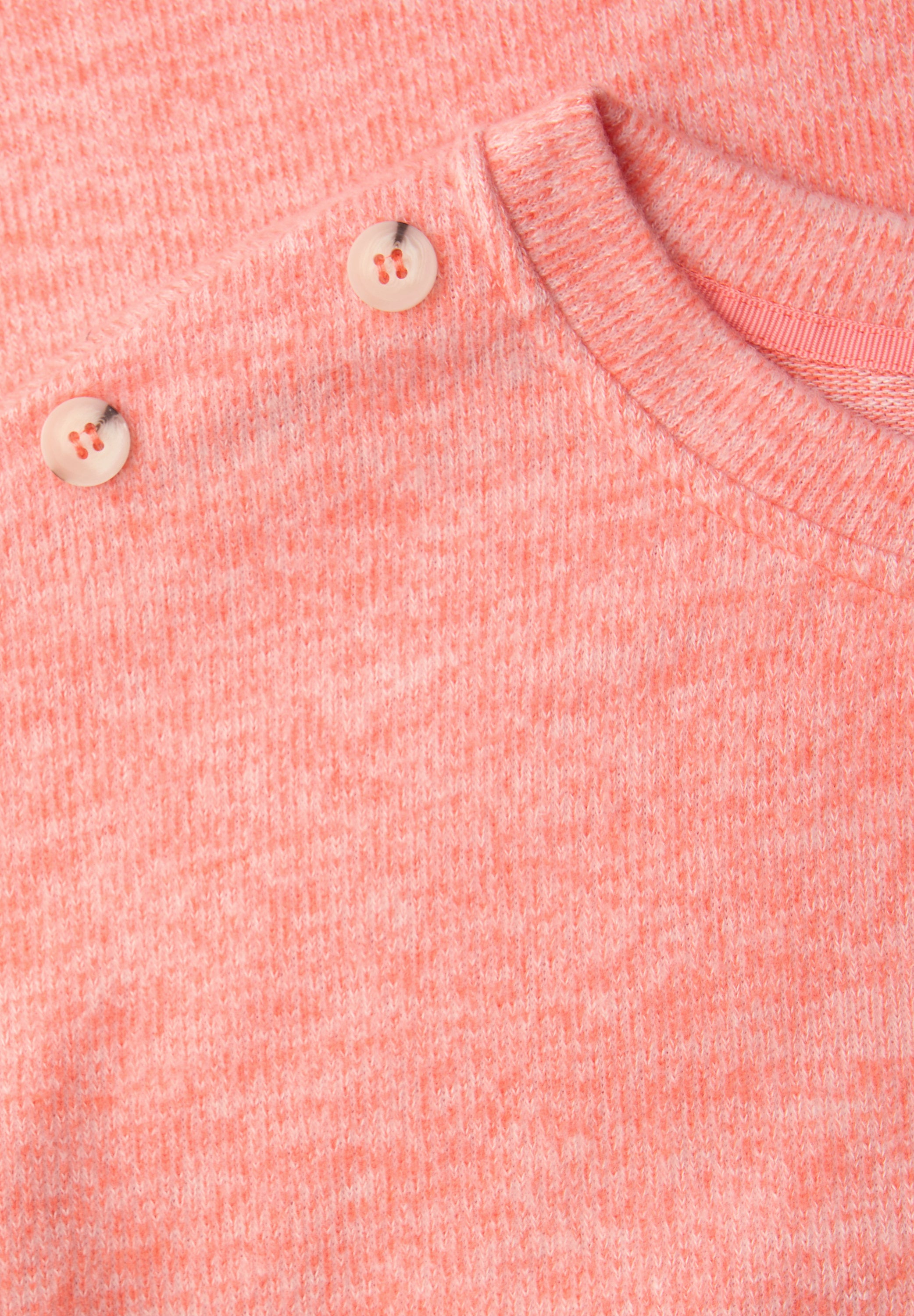 Street One Damen Shirt Melange Look Knopfdetail Rundhalsausschnitt