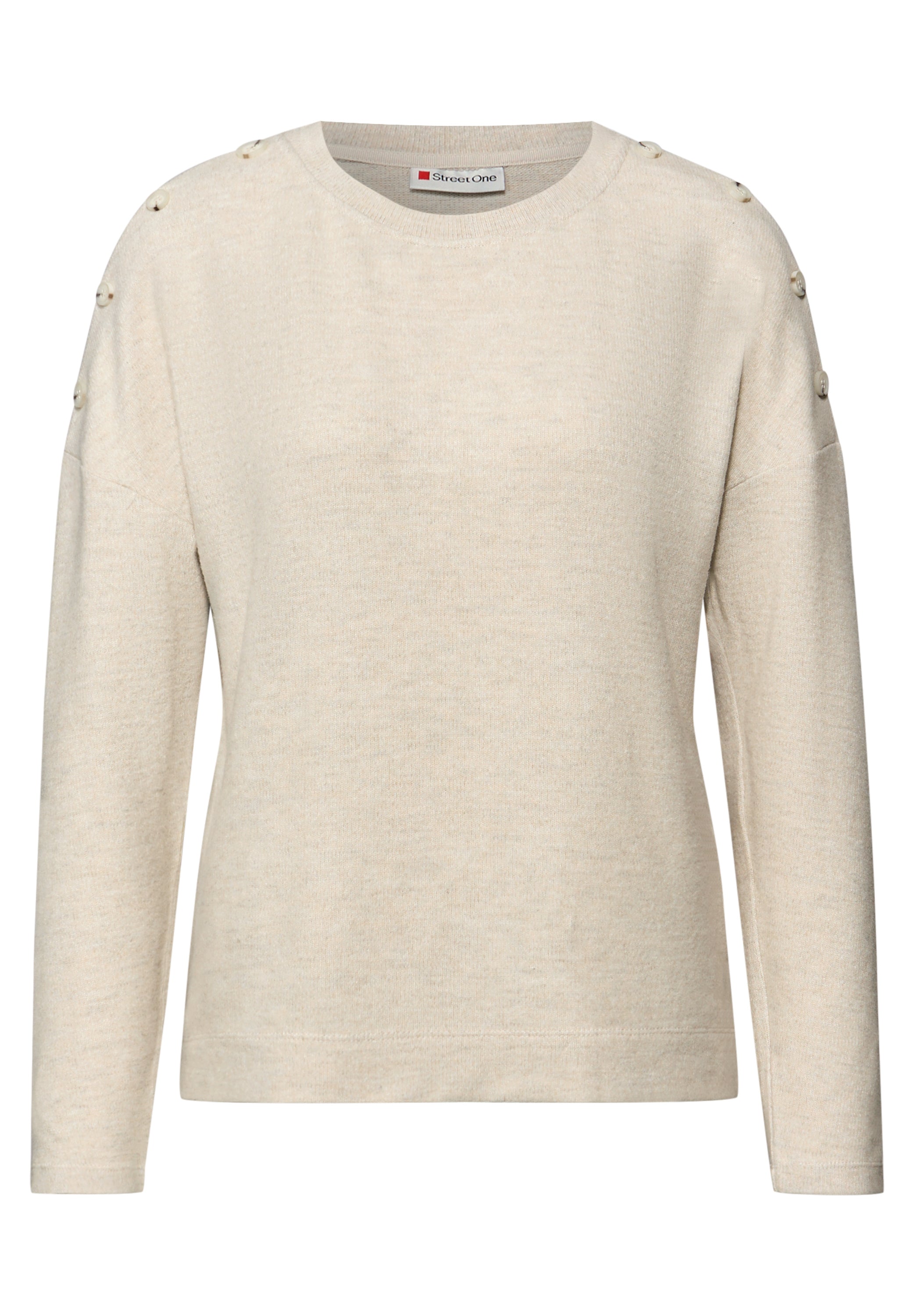 Street One Damen Shirt Melange Look Knopfdetail Rundhalsausschnitt