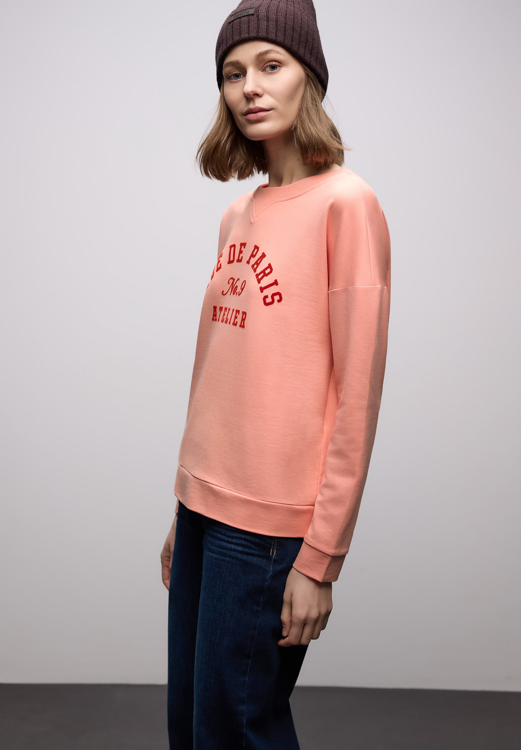 Street One Damen Damenshirt Wording Artwork Rundhals Langarm Baumwoll-Modal Mix
