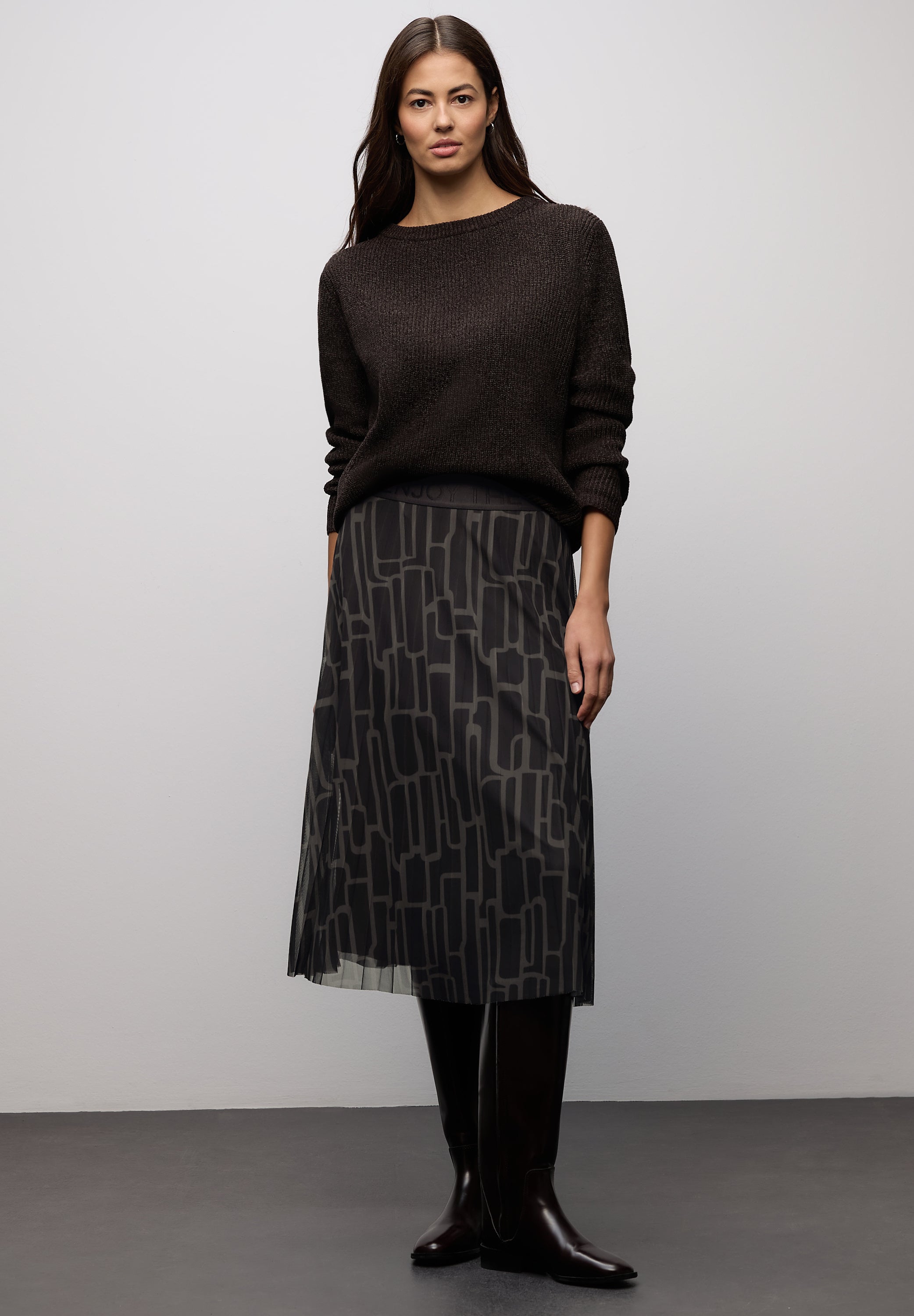 Street One Damen Midi-Rock mit grafischem Muster und elastischem Bund