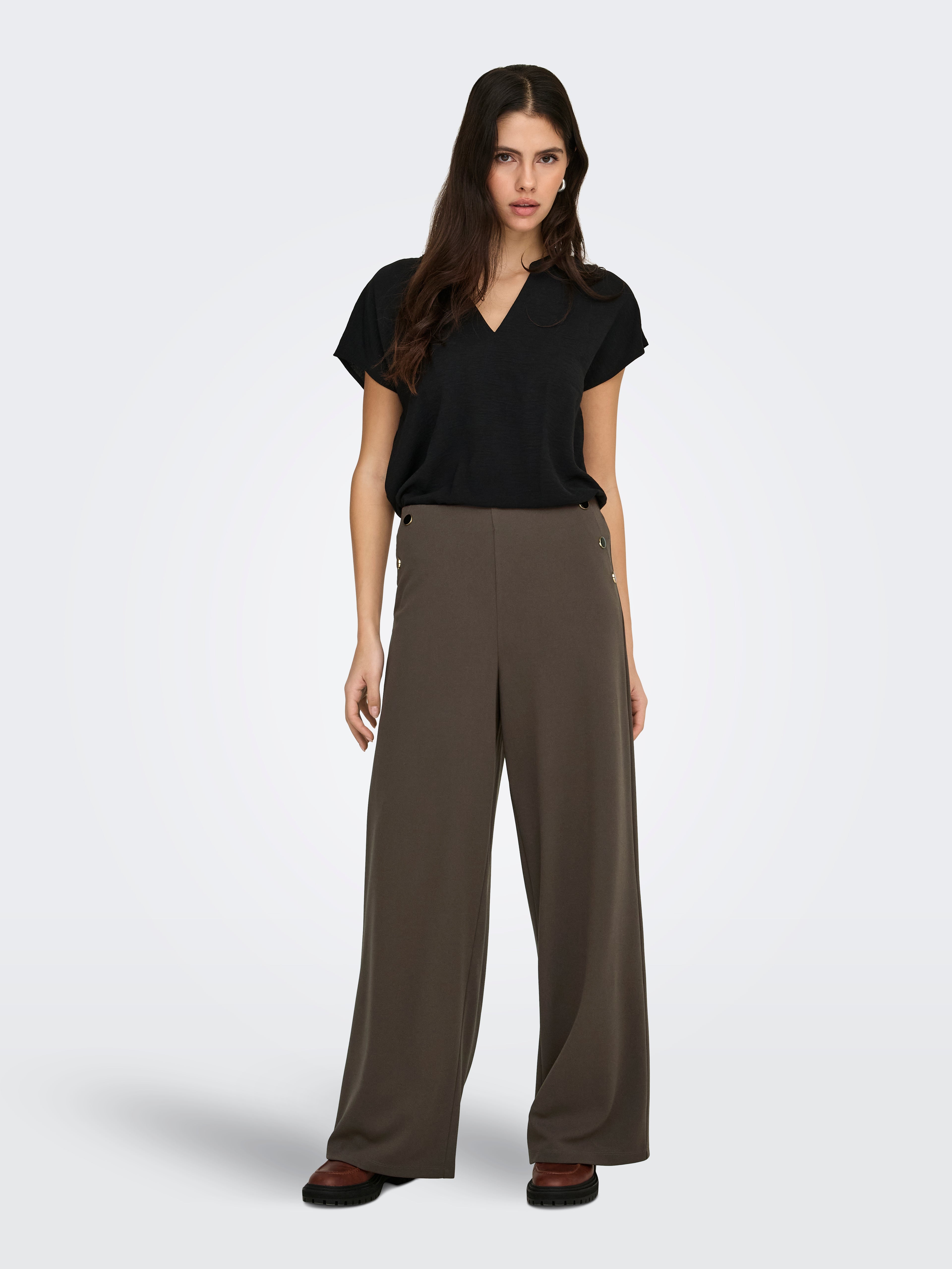 ONLY JdY JDY Damen Top V-Ausschnitt Kurzarm Voluminöser Armschnitt Mittelsohle Kork