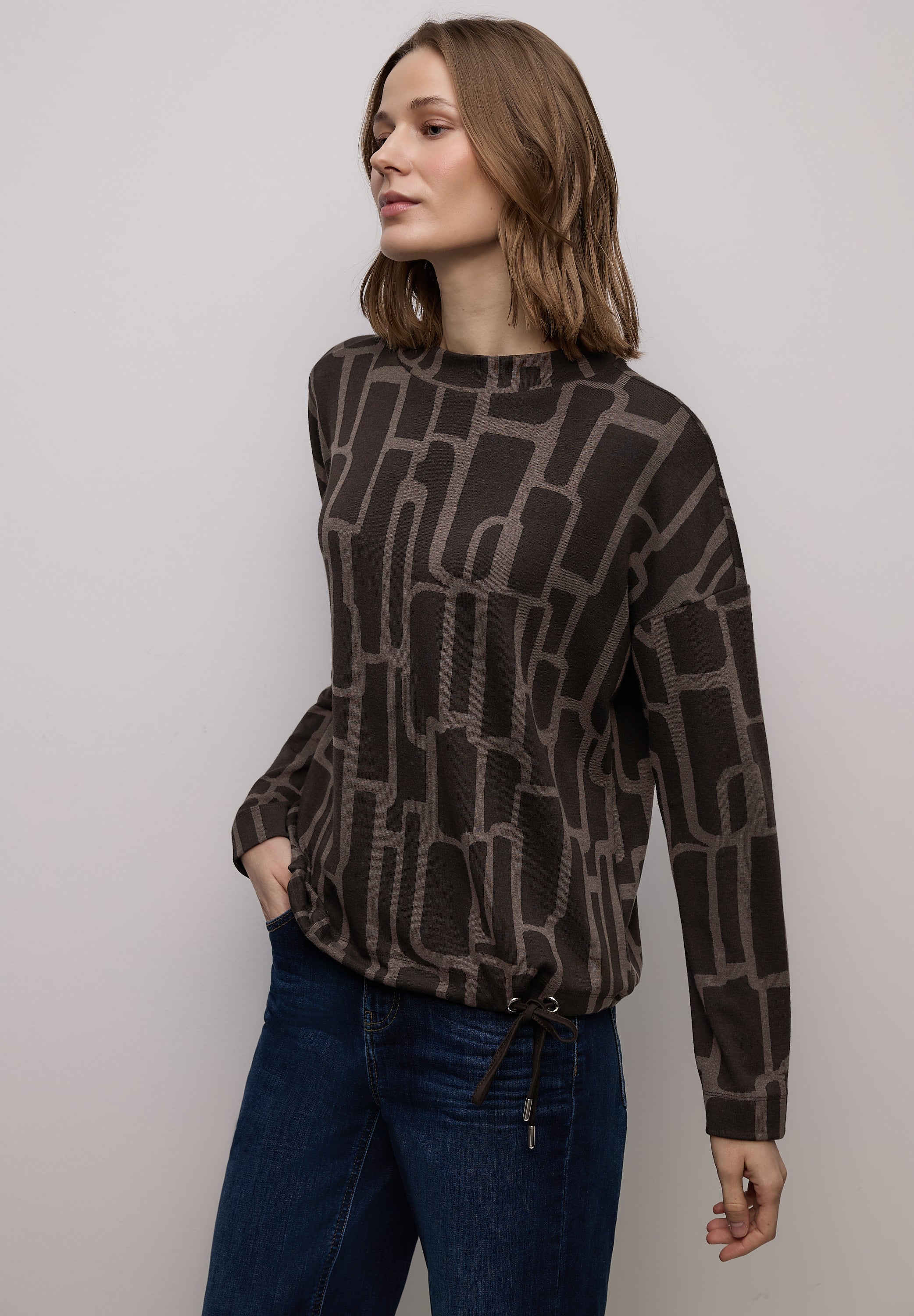 Street One Damen Shirt Turtleneck Langarm Tunnelzug Allover-Print