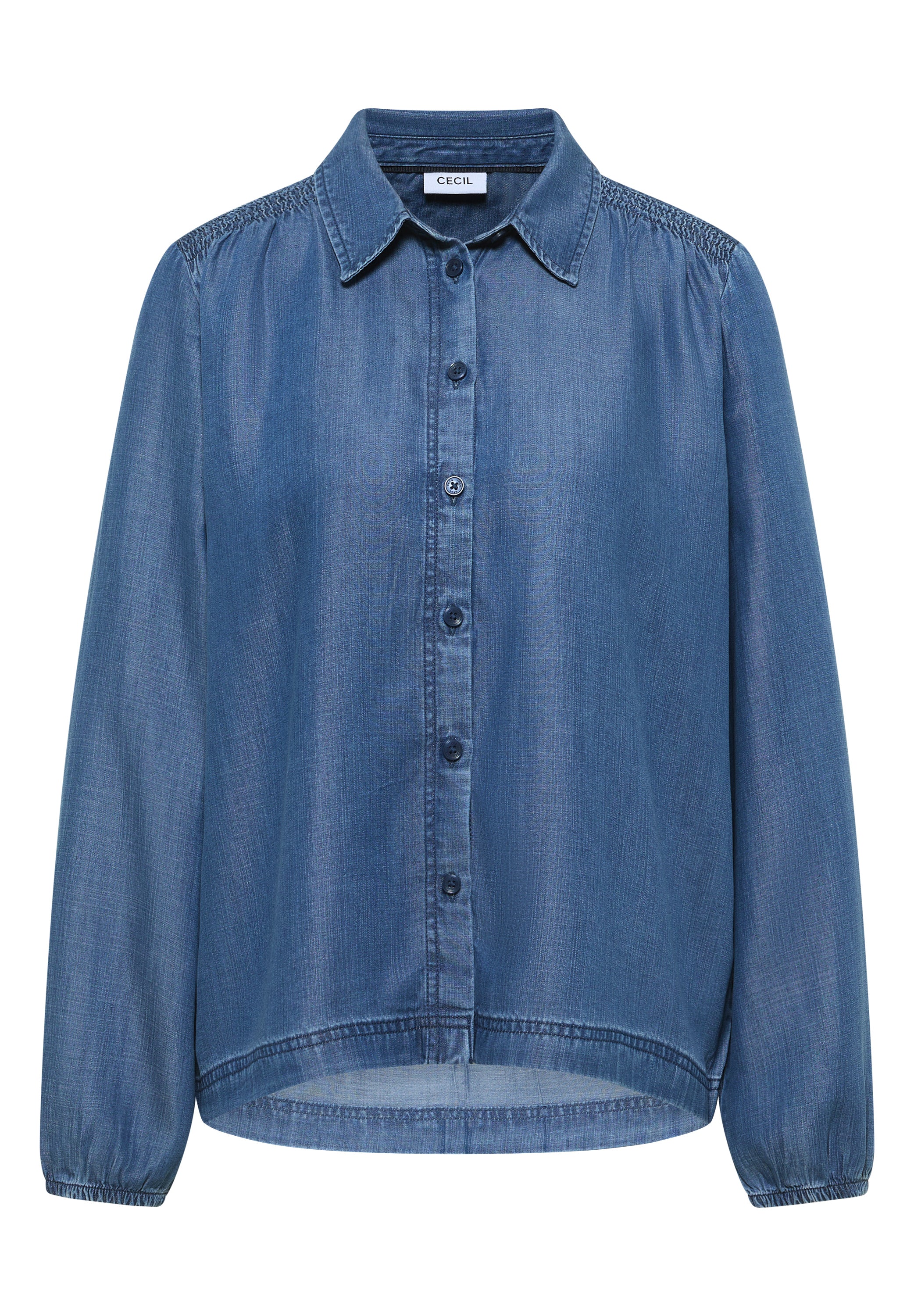 CECIL Damen Hemdbluse Smockdetails Denim-Look Lyocell
