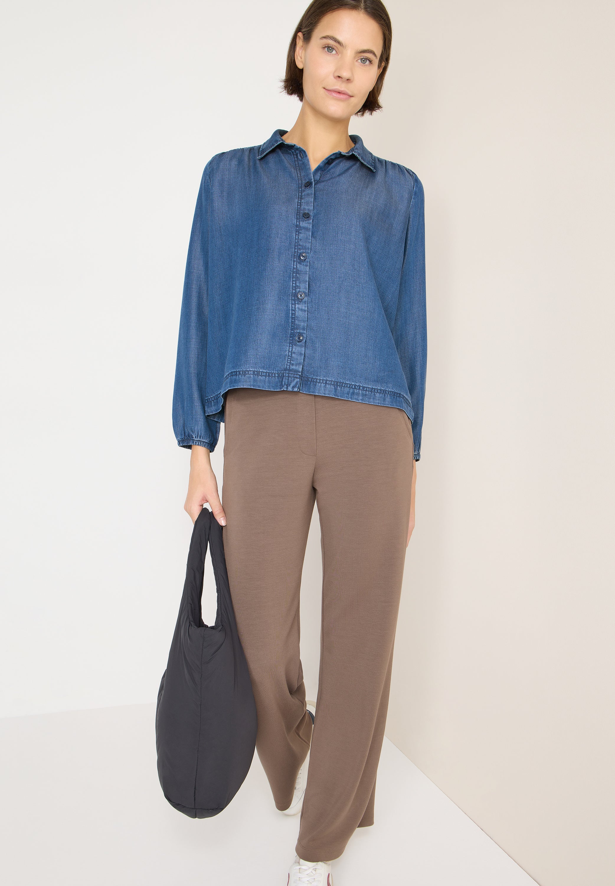 CECIL Damen Hemdbluse Smockdetails Denim-Look Lyocell