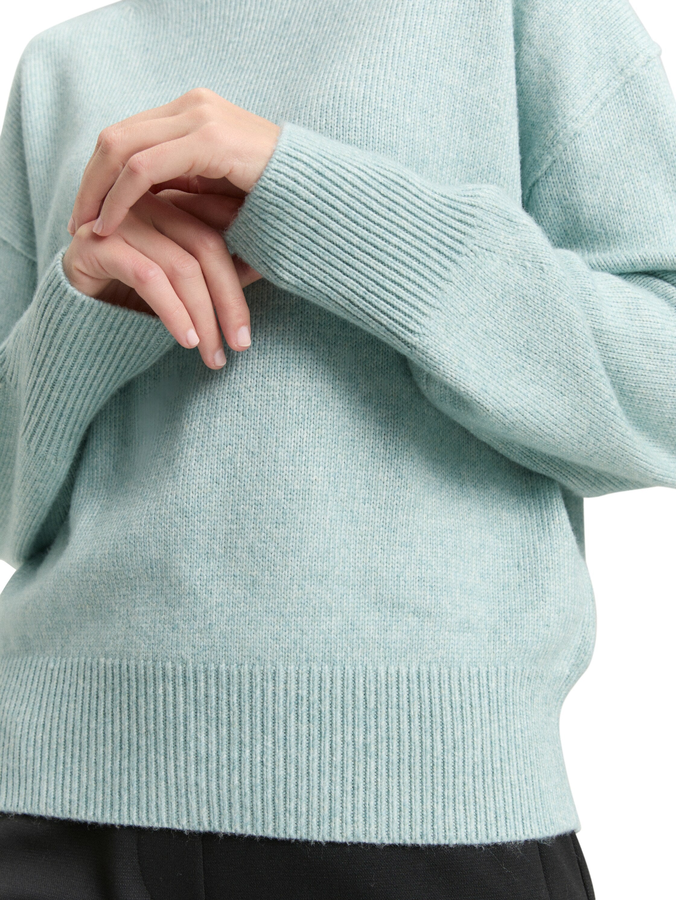 TOM TAILOR Pullover Damen Stehkragen Schlitz Rippbündchen Lockerer Schnitt
