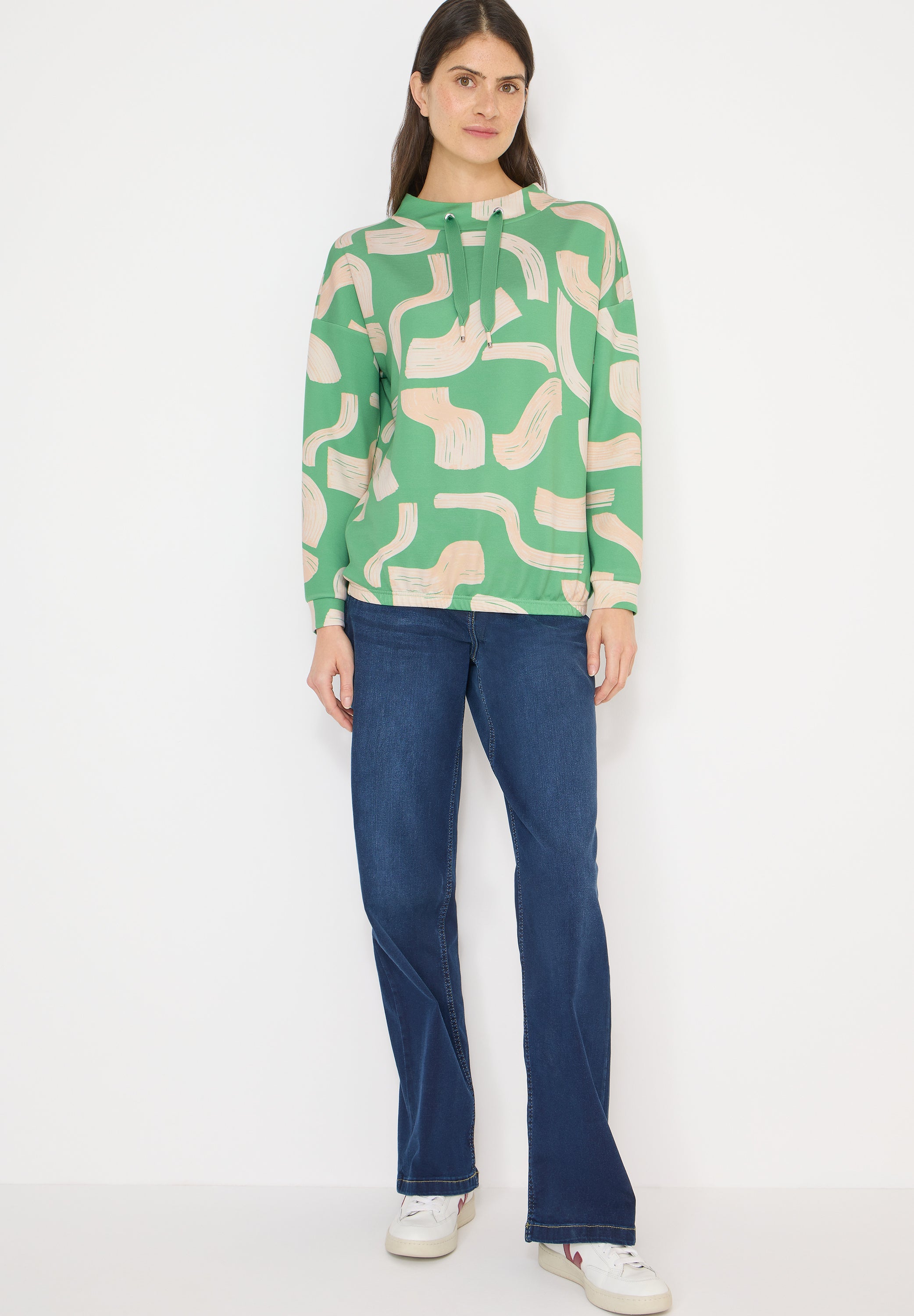 CECIL Damen Langarmshirt Grafisches Muster Elastischer Saum