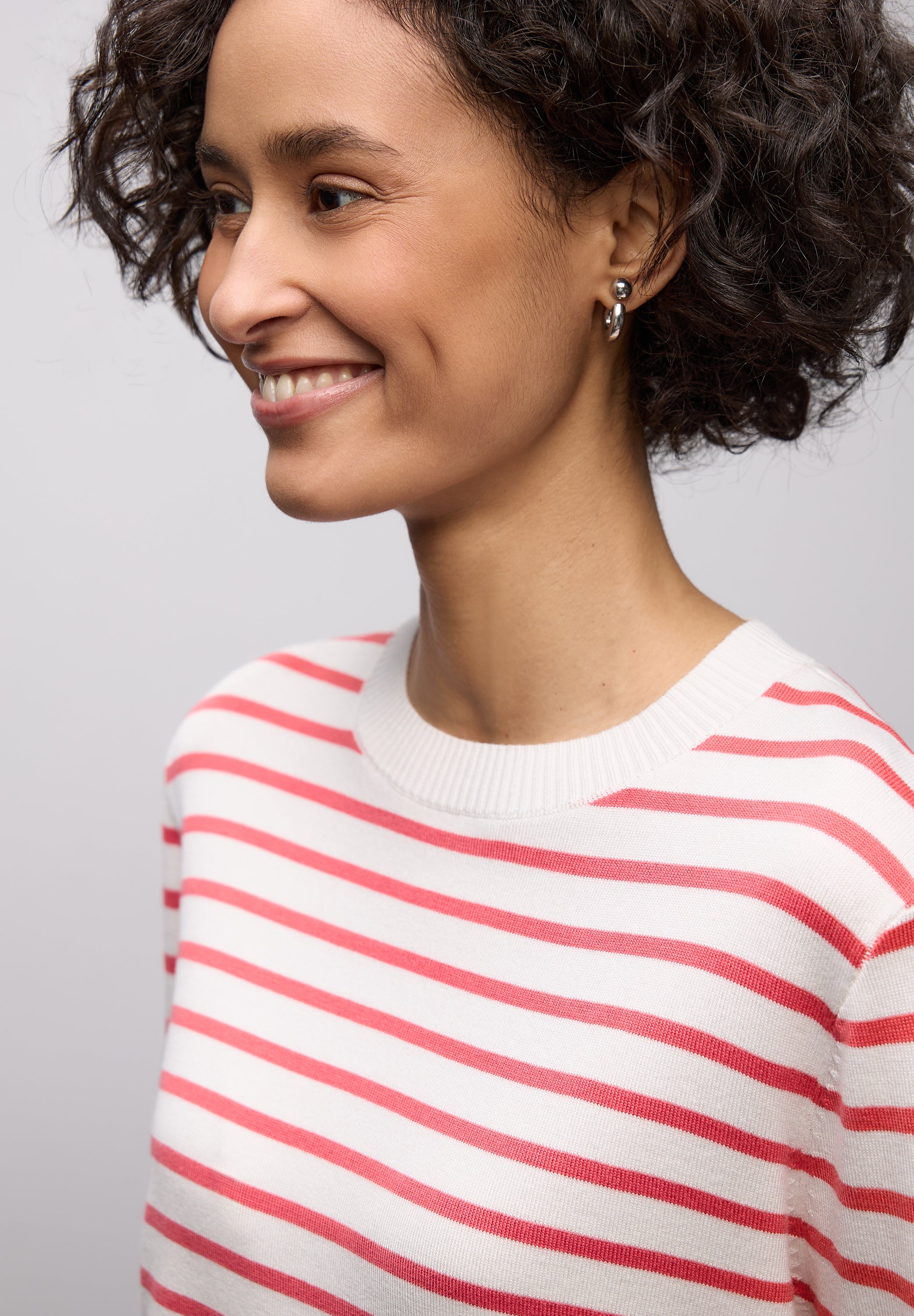 Street One Damen Pullover Gestreift Rundhalsausschnitt Langarm Rippstruktur