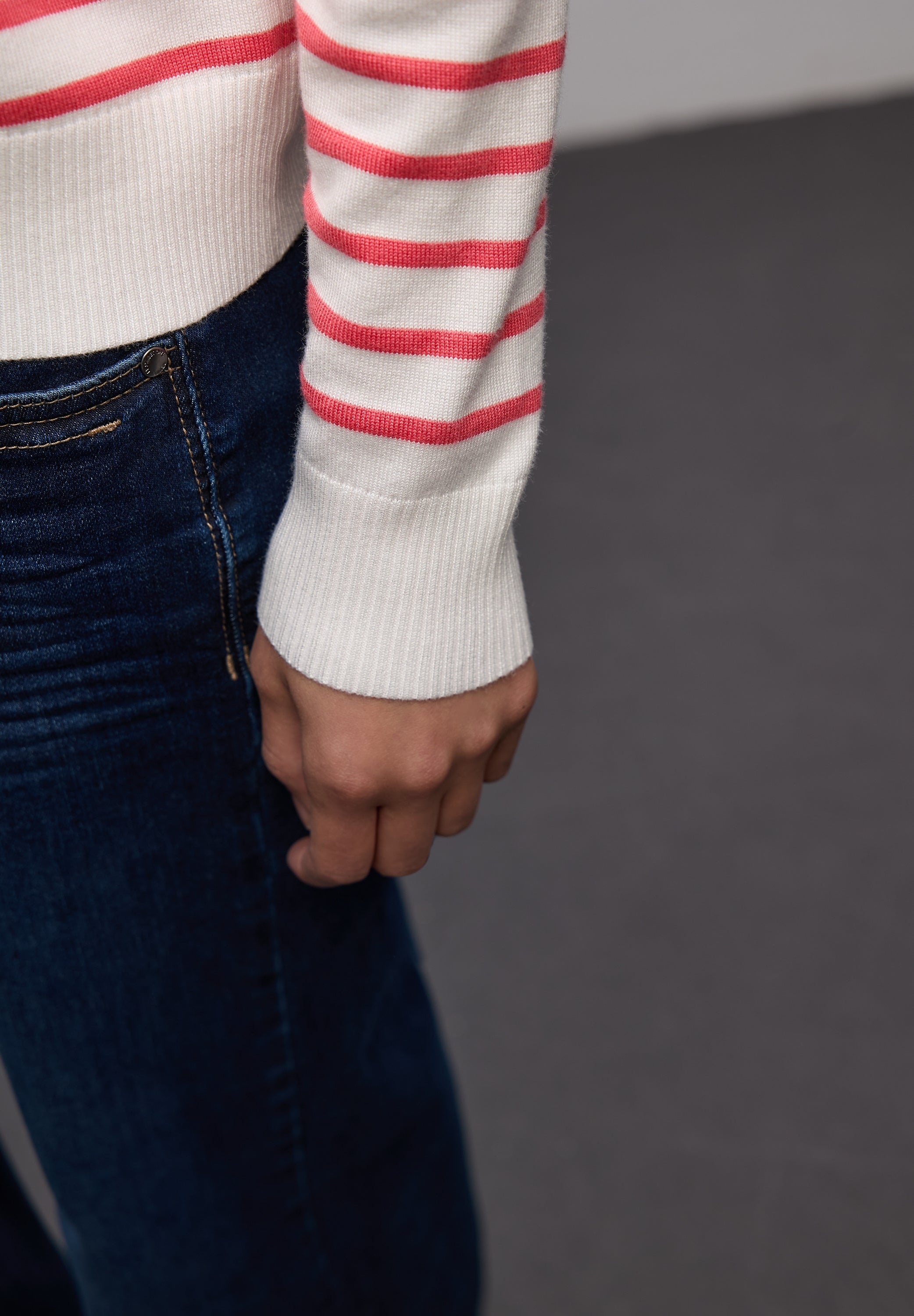 Street One Damen Pullover Gestreift Rundhalsausschnitt Langarm Rippstruktur