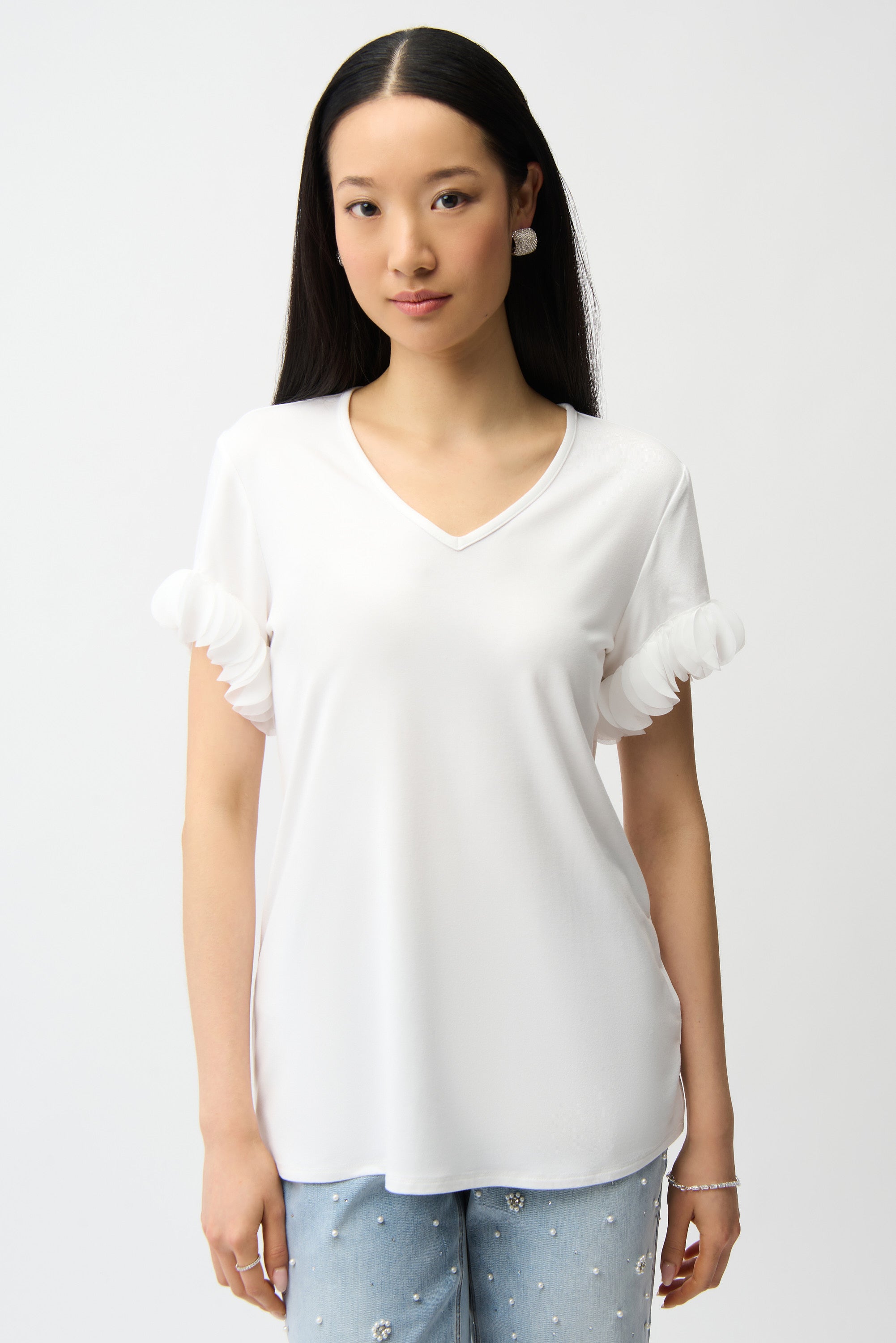 Joseph Ribkoff Jersey-Oberteil Damen V-Ausschnitt Laser-Cut