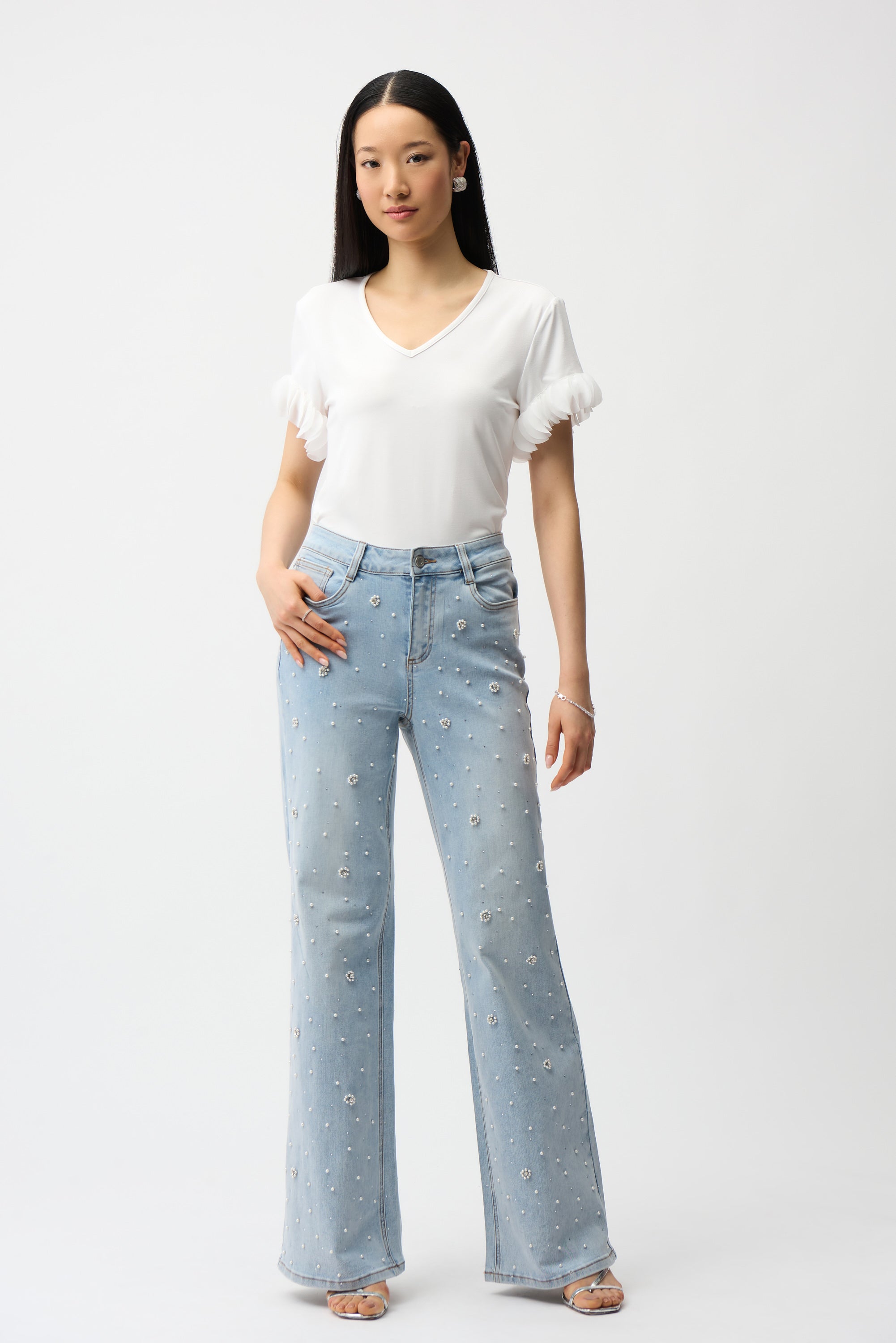 Joseph Ribkoff Jersey-Oberteil Damen V-Ausschnitt Laser-Cut