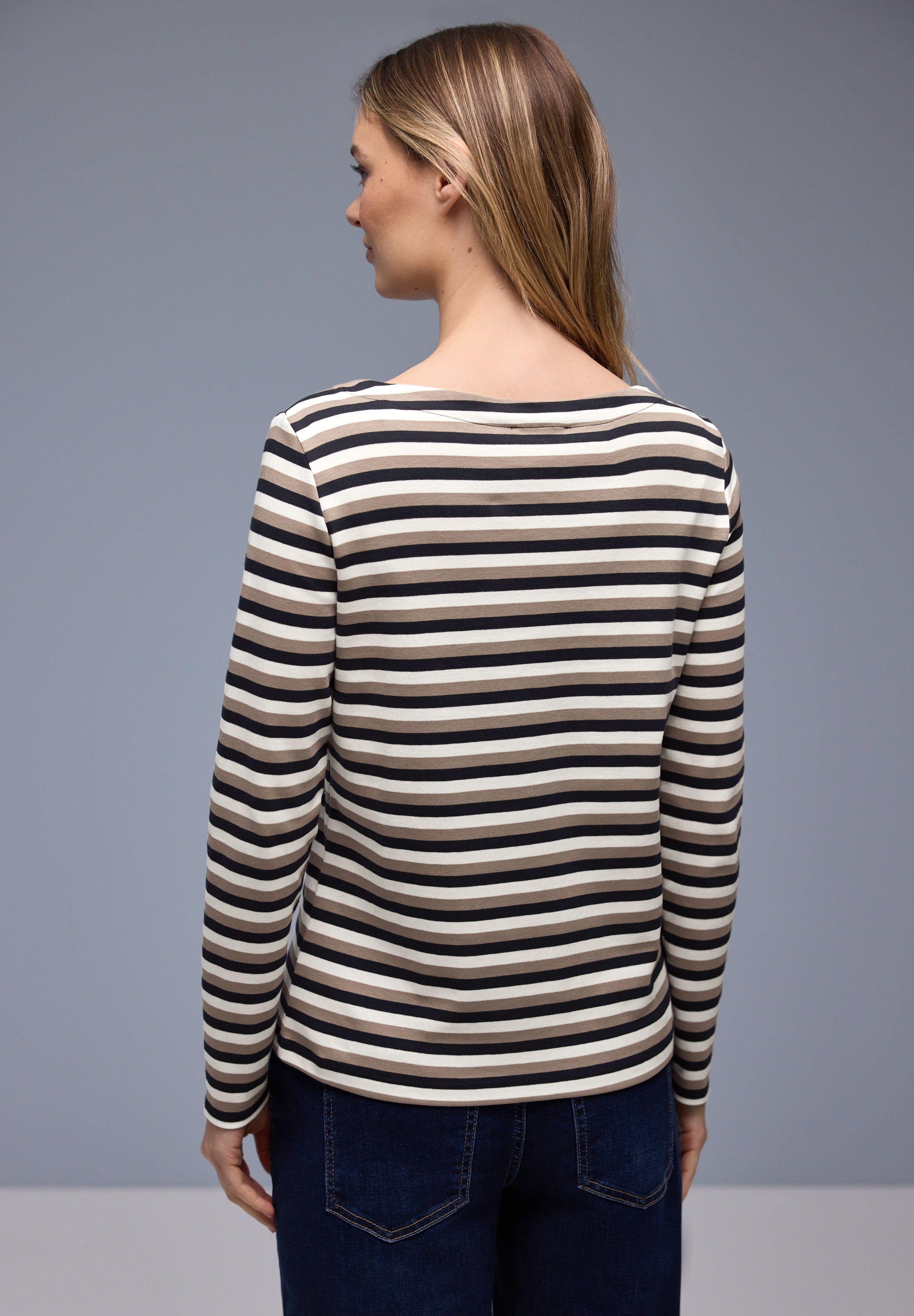 Street One Damen Baumwollshirt U-Boot-Ausschnitt Casual Basic