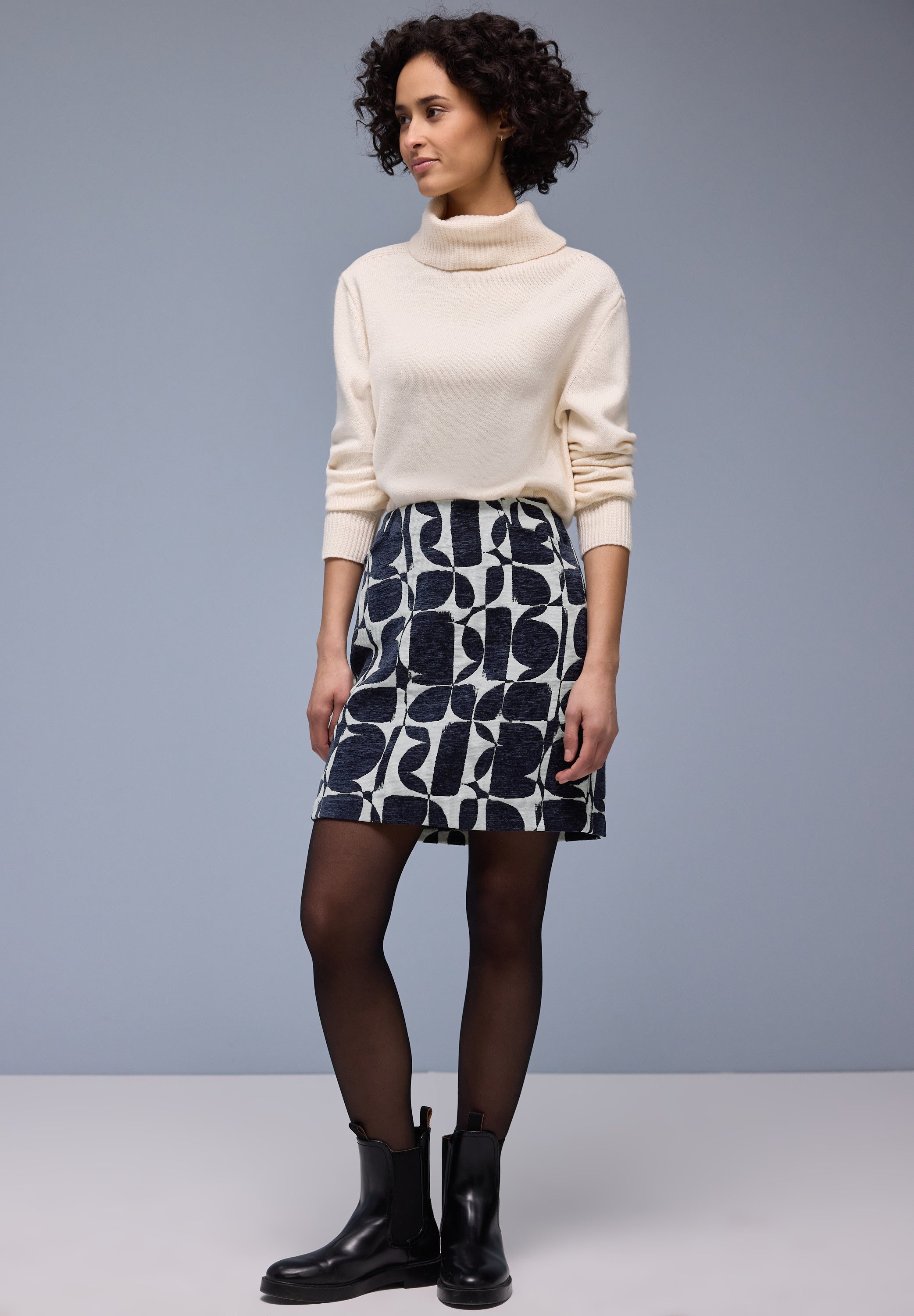 Street One Damen Jacquard Rock Maja Mid Waist Zipper Knielang