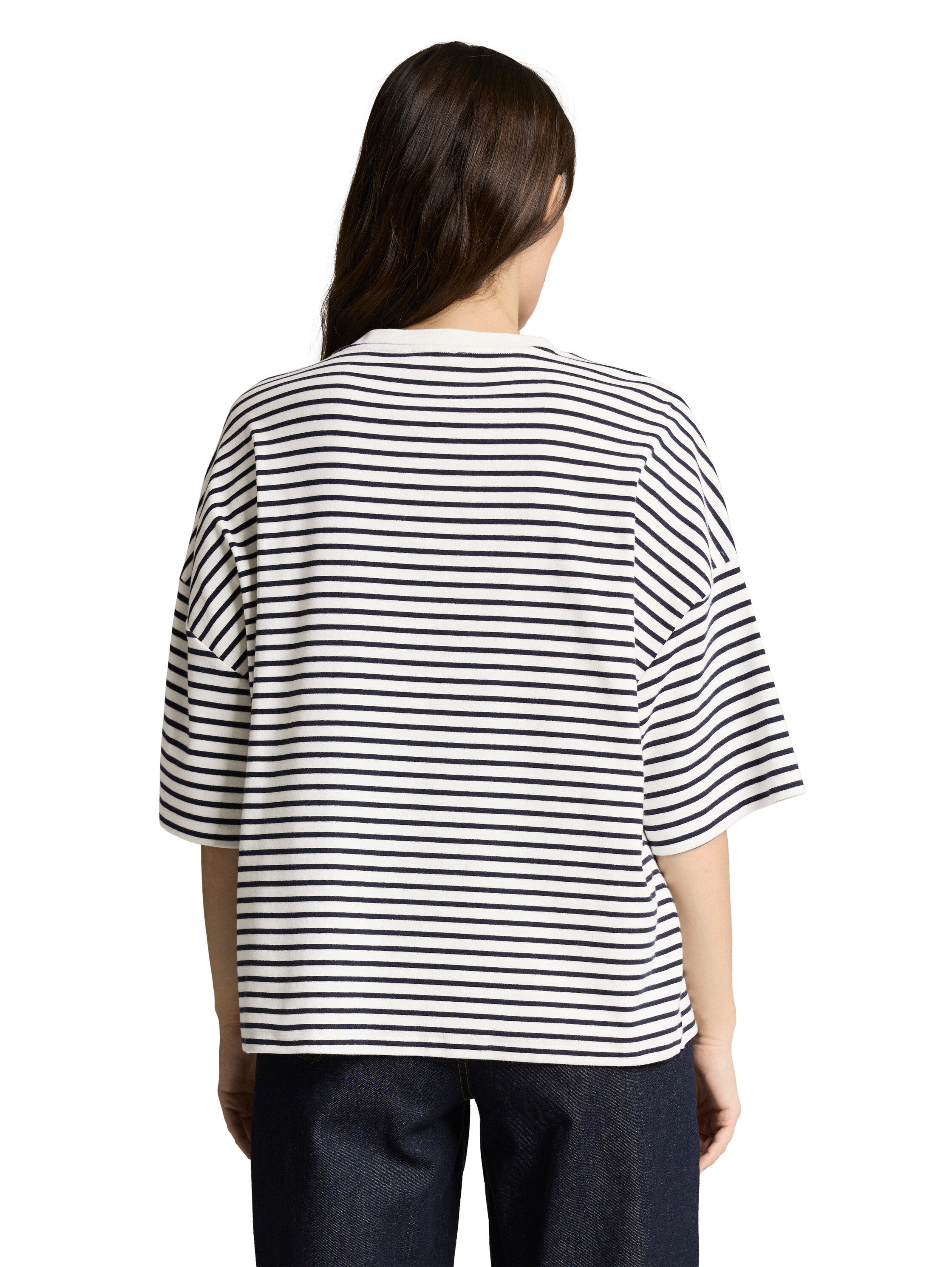 TOM TAILOR Gestreiftes T-Shirt Damen mit Herz-Detail überschnittener Schulternaht Baumwolle Elasthan
