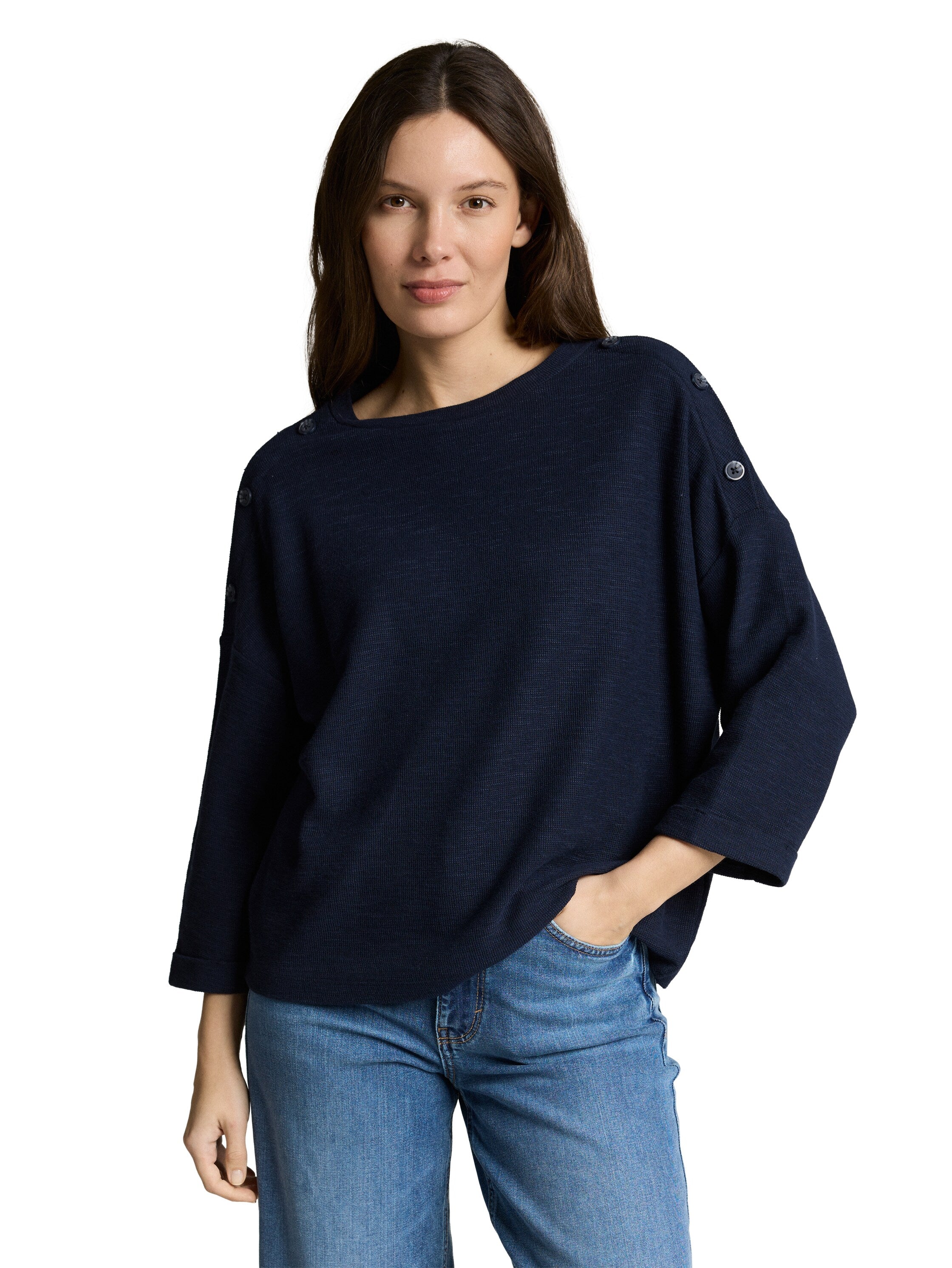 TOM TAILOR Longsleeve Damen 3/4-Arm Jacquard-Stoff