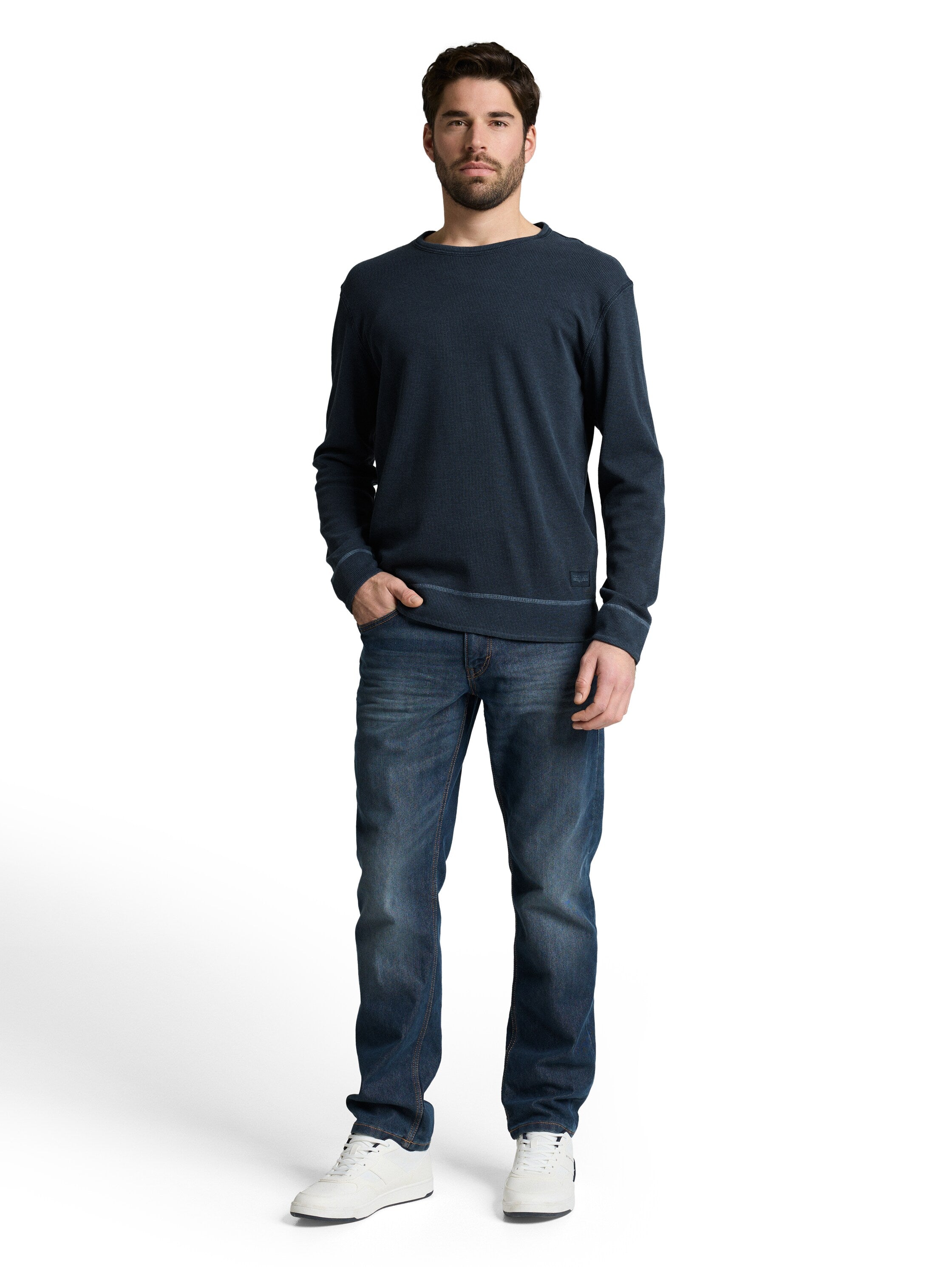 Tom Tailor Denim Male Longsleeve Waffel-Optik Used-Look