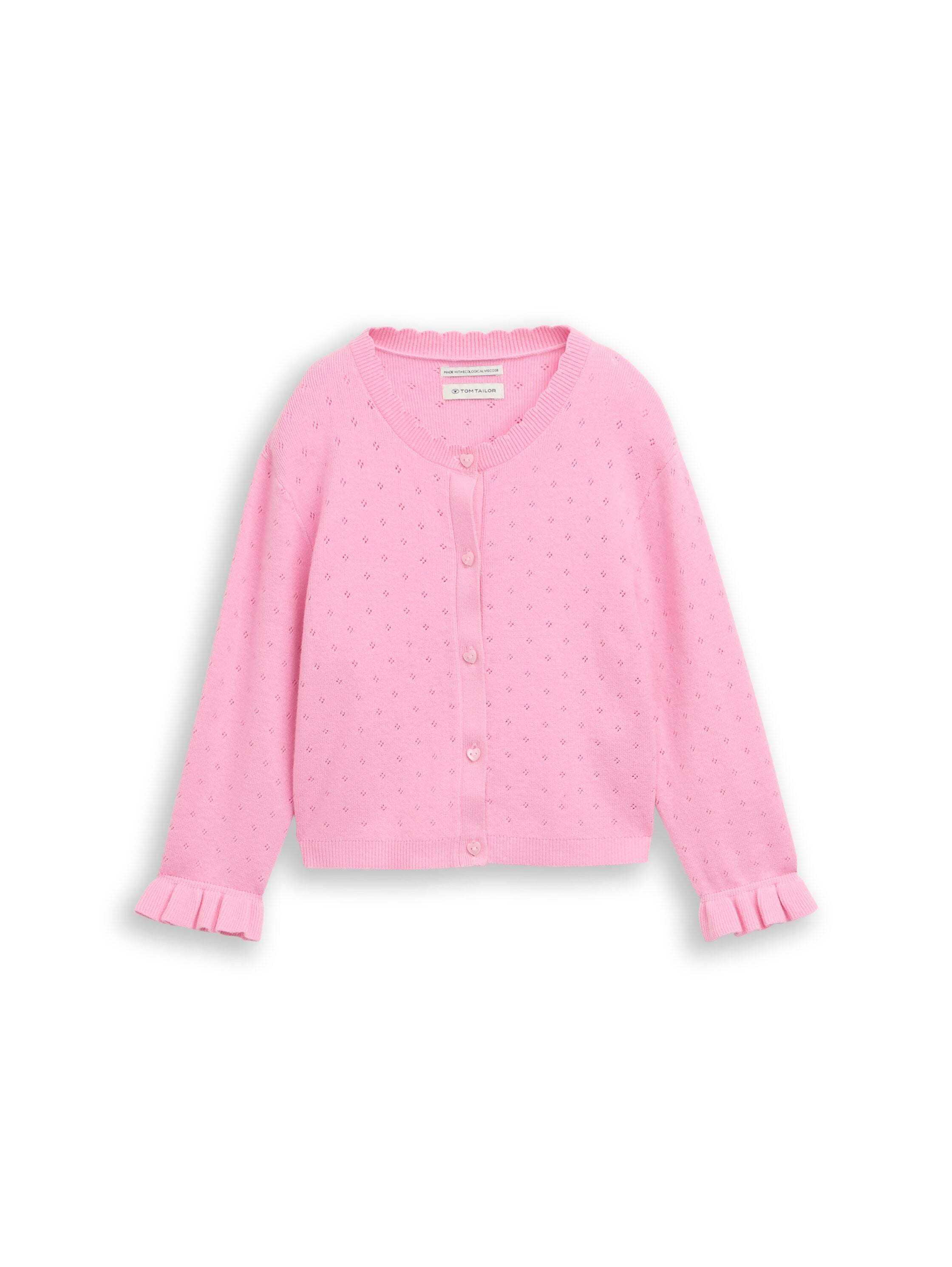 TOM TAILOR Süße Kinder-Strickjacke Mädchen Strickjacke Lochmuster Herz-Knöpfen Viskose