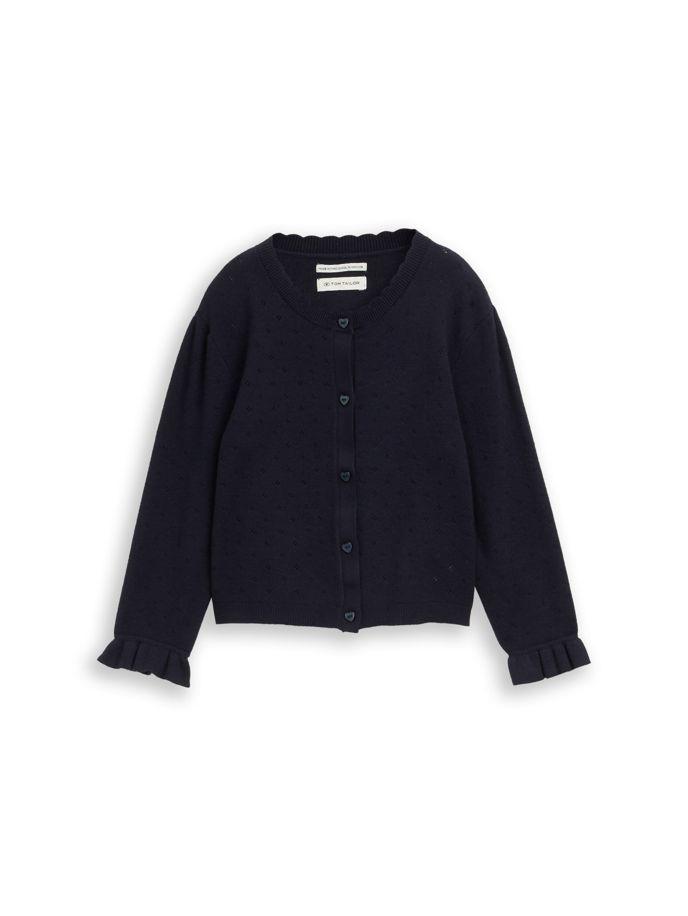 TOM TAILOR Süße Kinder-Strickjacke Mädchen Strickjacke Lochmuster Herz-Knöpfen Viskose