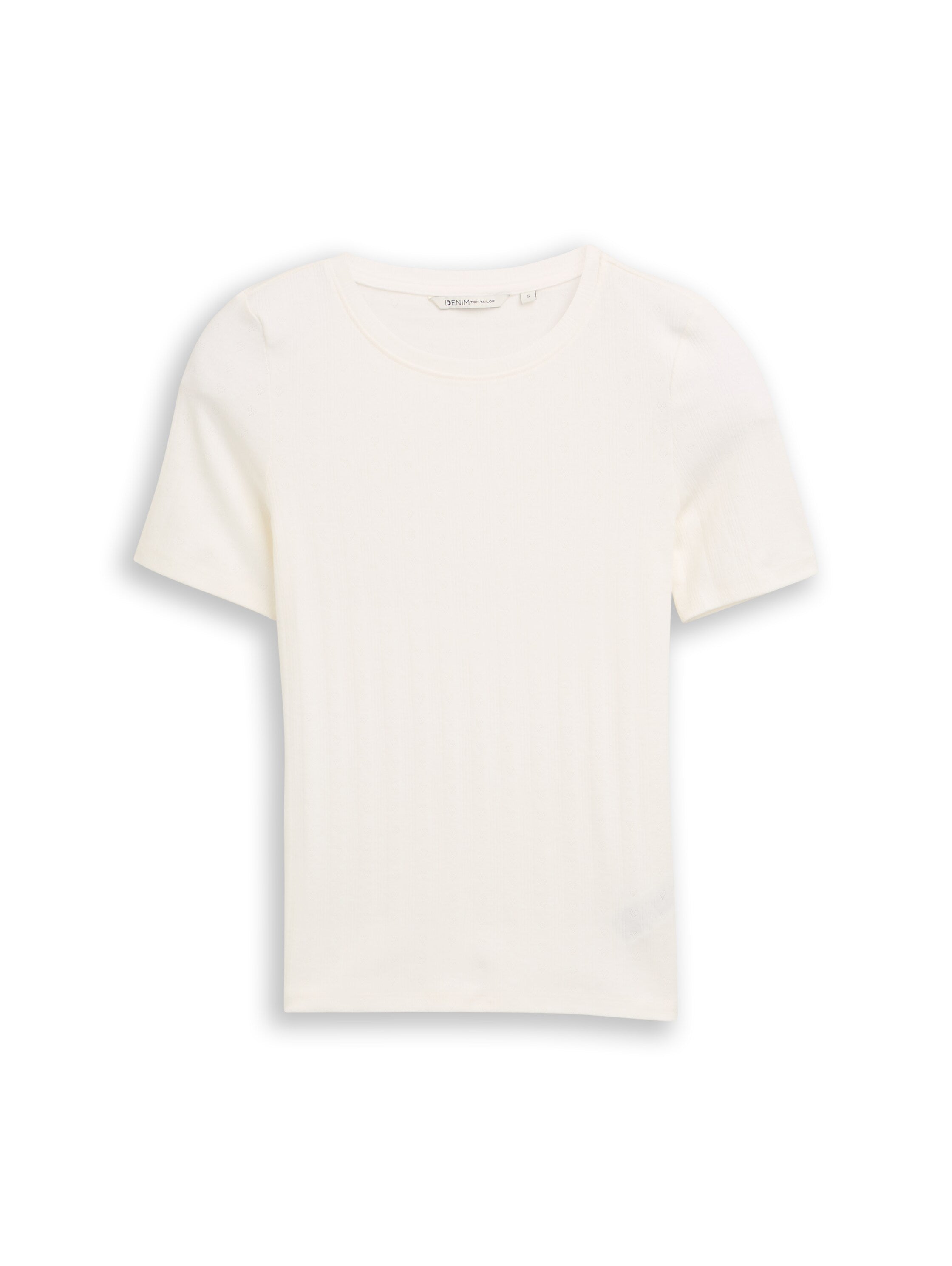 Tom Tailor Denim Female T-Shirt mit Pointelle-Lochmuster Baumwolle Elasthan