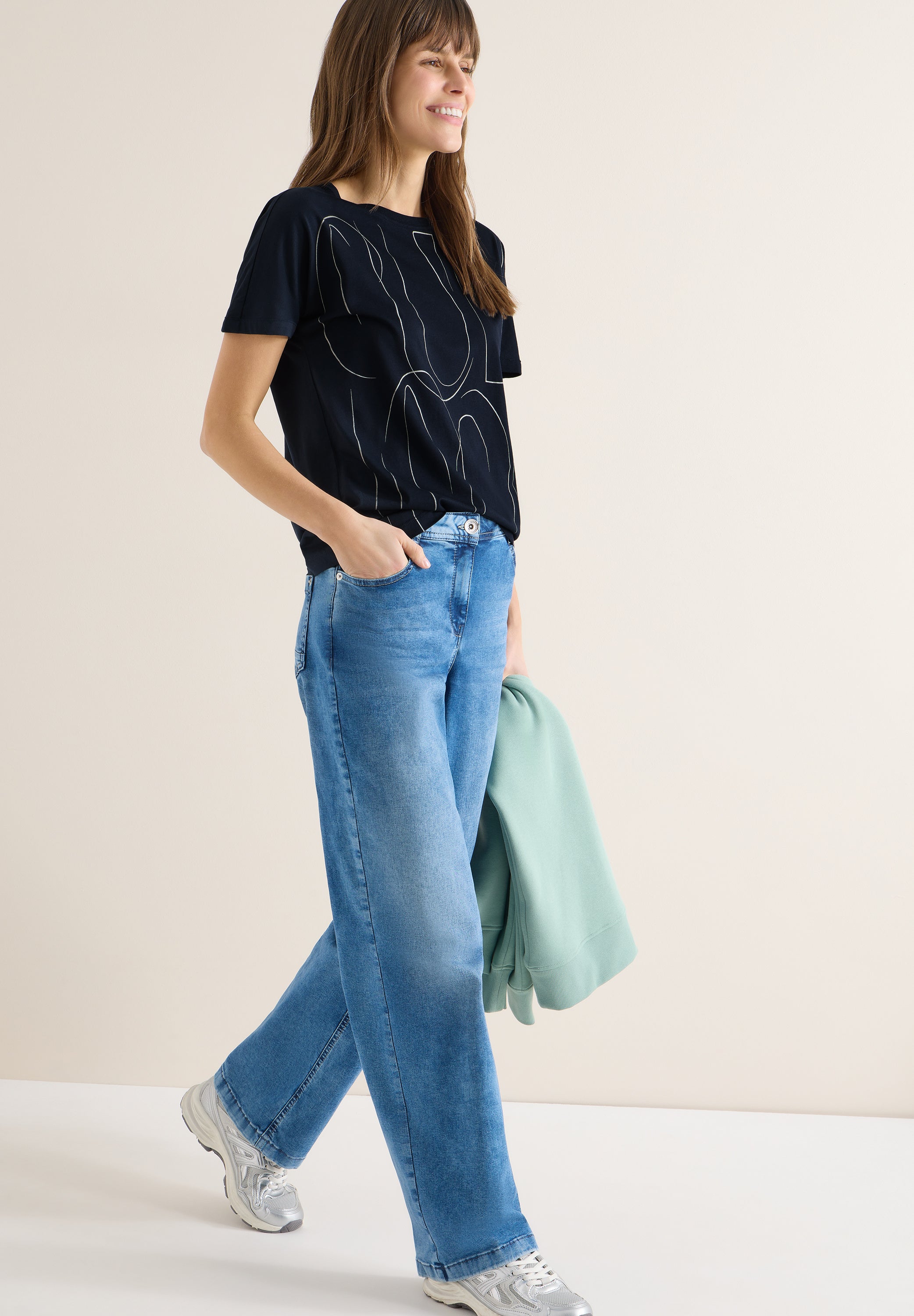 CECIL Damen T-Shirt U-Boot-Ausschnitt Kurzarm Casual Modal Baumwolle