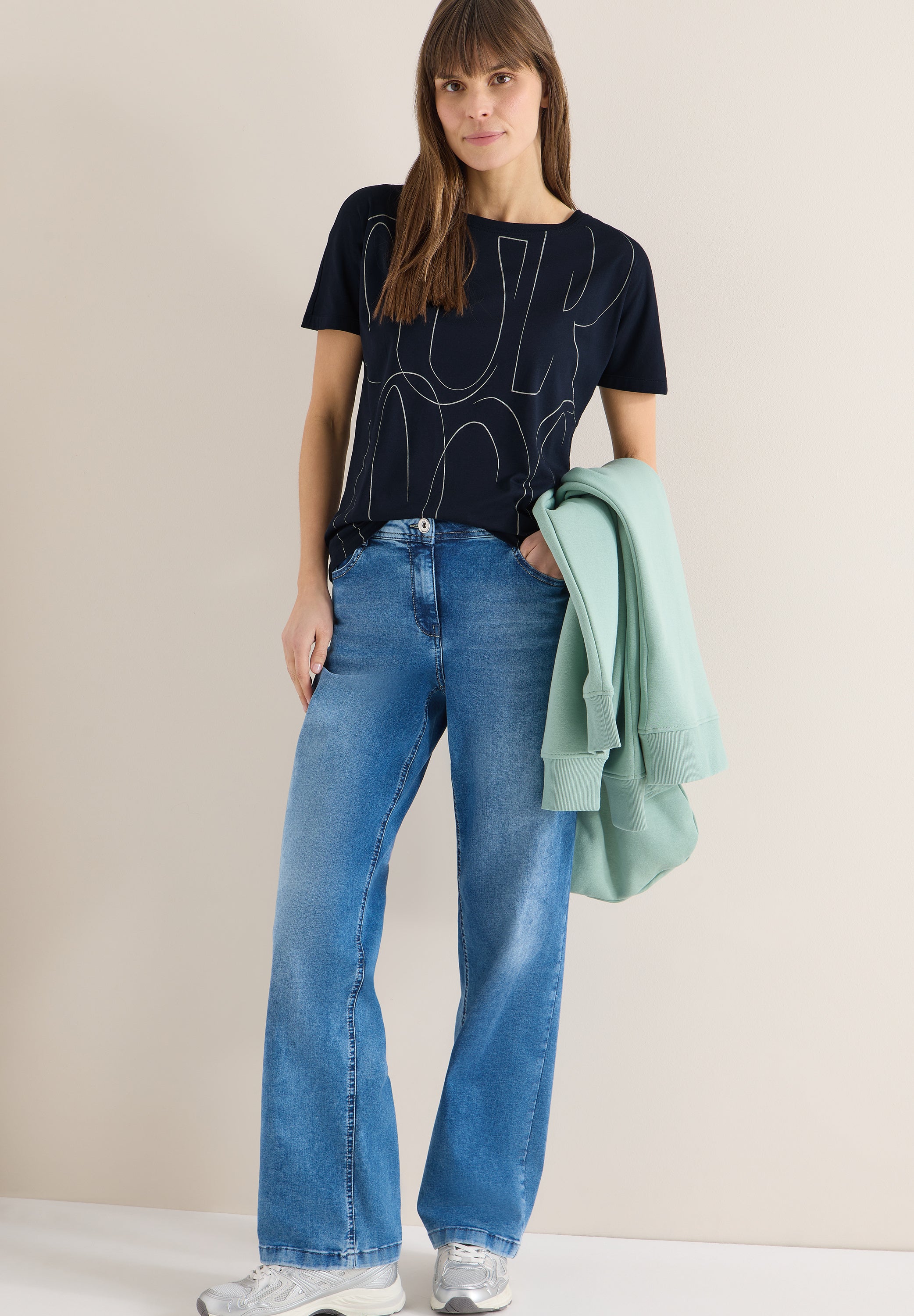 CECIL Damen T-Shirt U-Boot-Ausschnitt Kurzarm Casual Modal Baumwolle