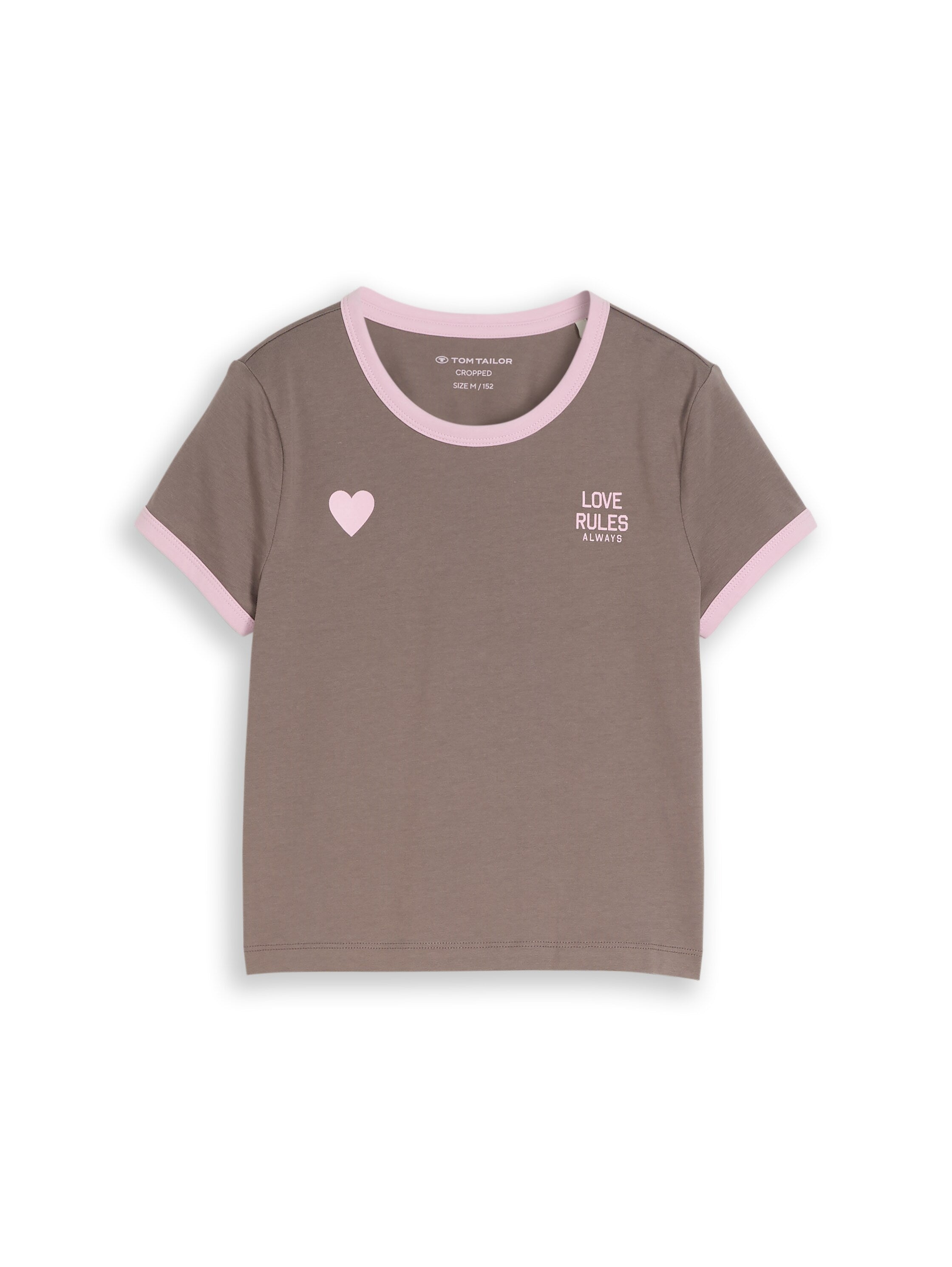 Tom Tailor Mädchen Cropped T-Shirt Herzprint Saumenden Baumwolle