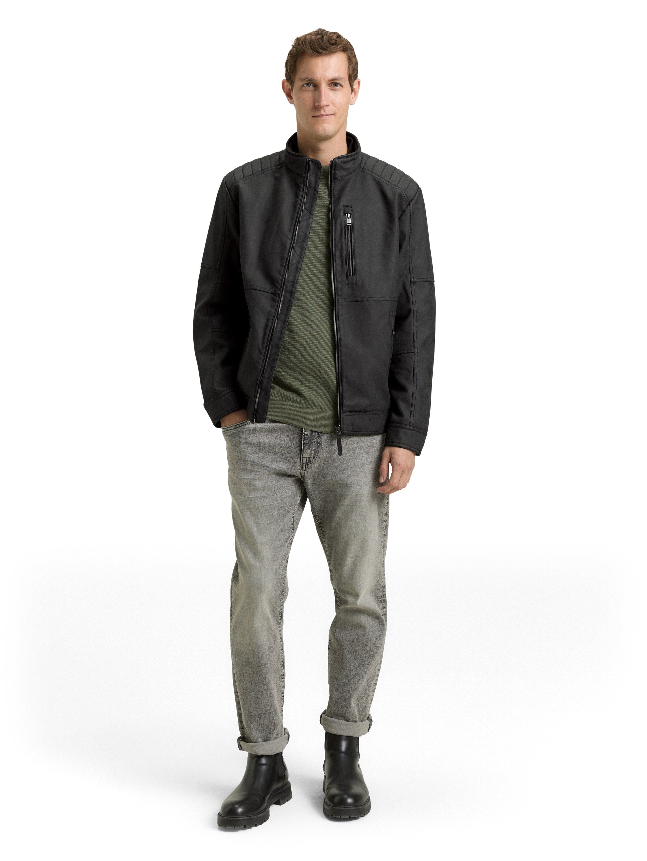 TOM TAILOR Fake-Lederjacke Herren Bikerstyle mit Reißverschluss
