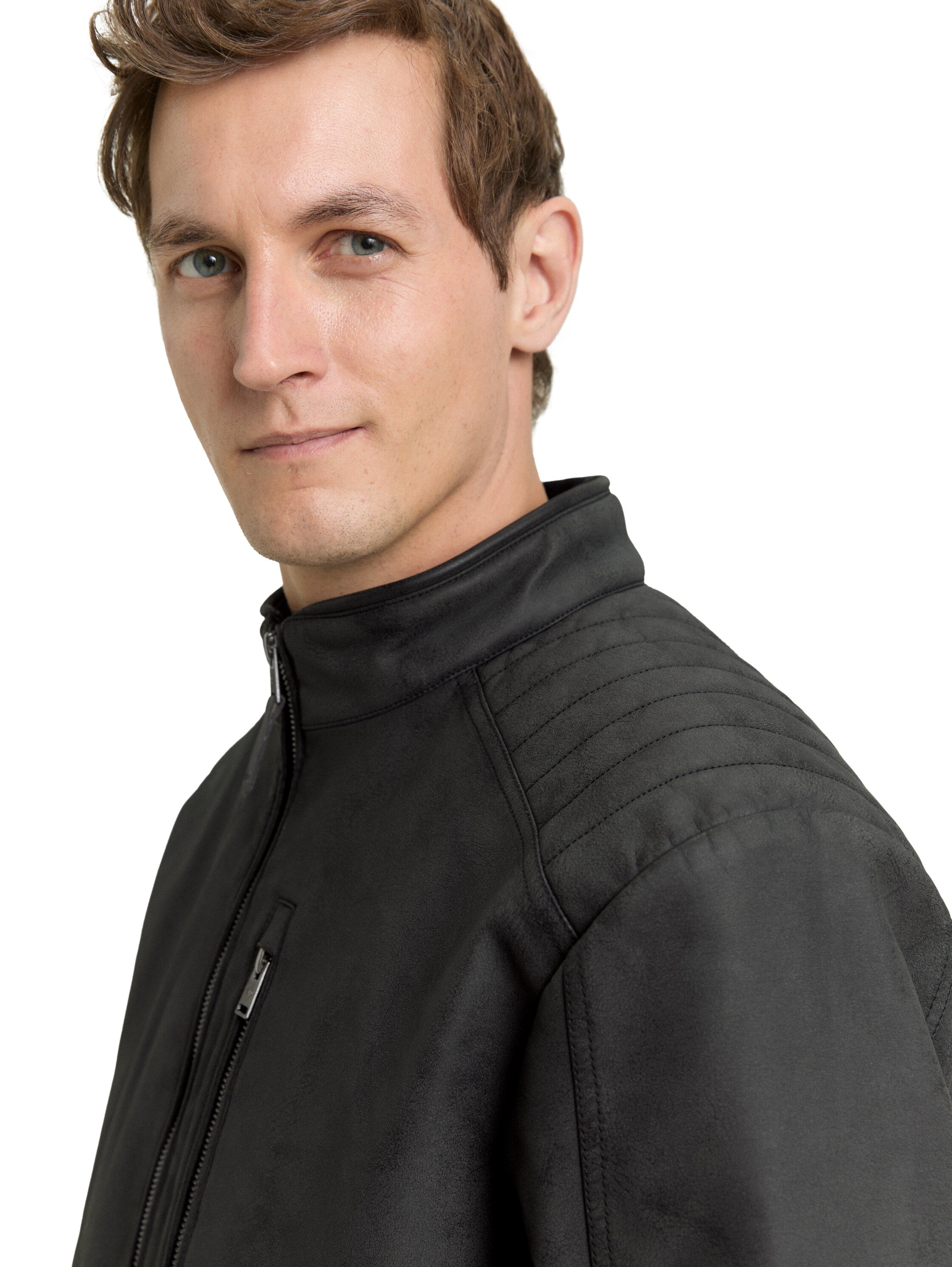 TOM TAILOR Fake-Lederjacke Herren Bikerstyle mit Reißverschluss
