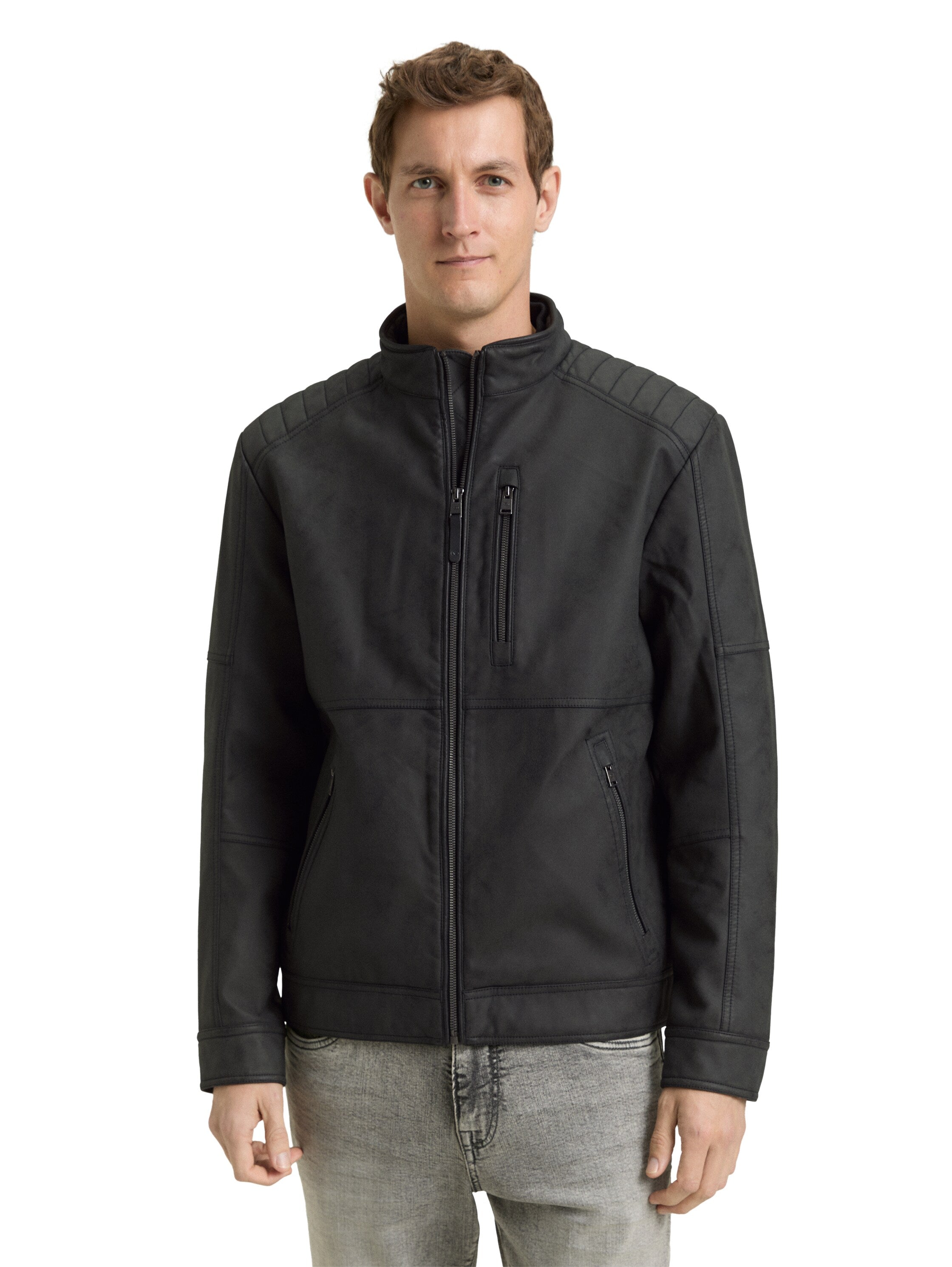 TOM TAILOR Fake-Lederjacke Herren Bikerstyle mit Reißverschluss