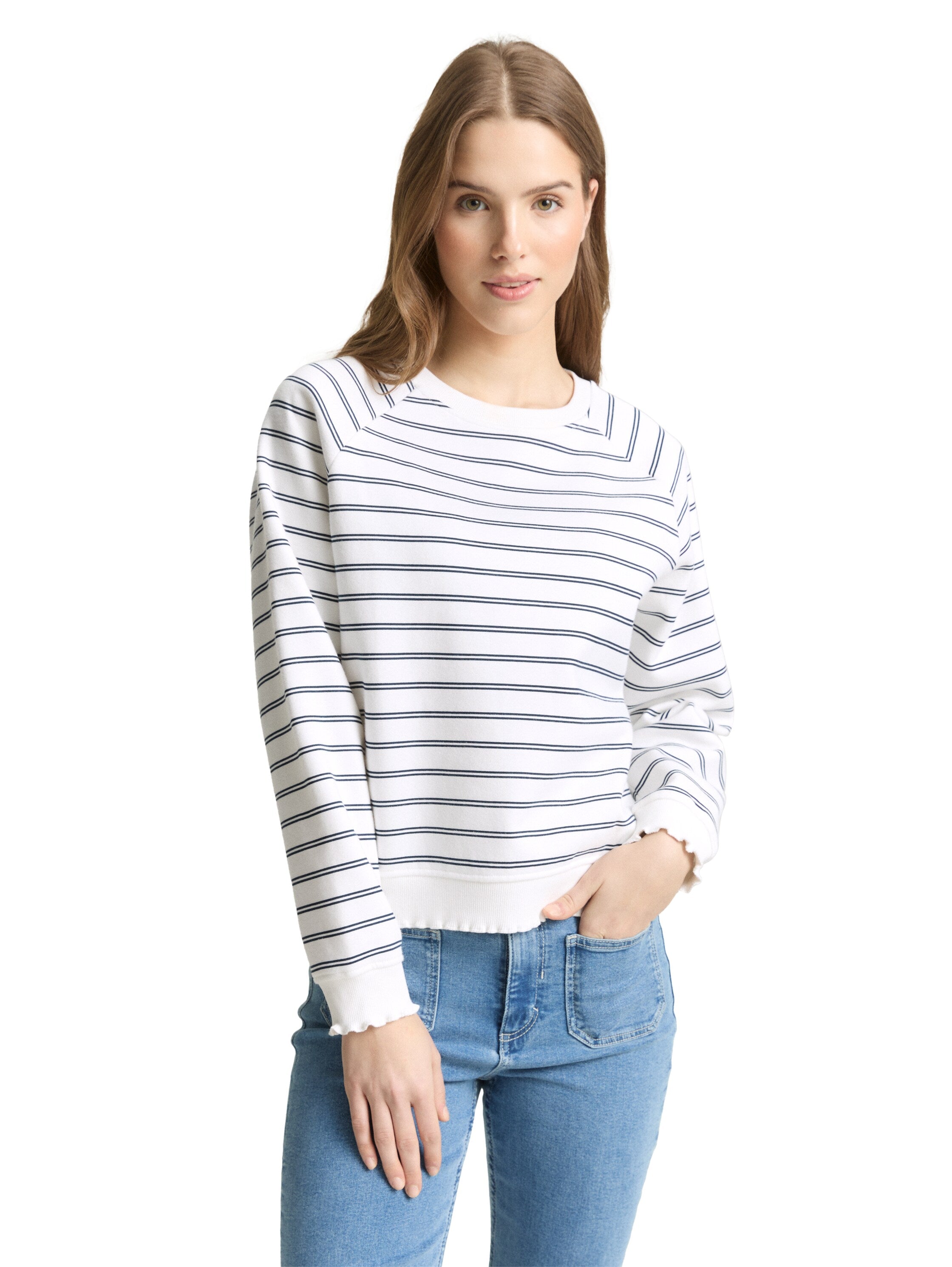 TOM TAILOR Gestreiftes Sweatshirt Damen Langarmshirt Rippbündchen Baumwolle Polyester
