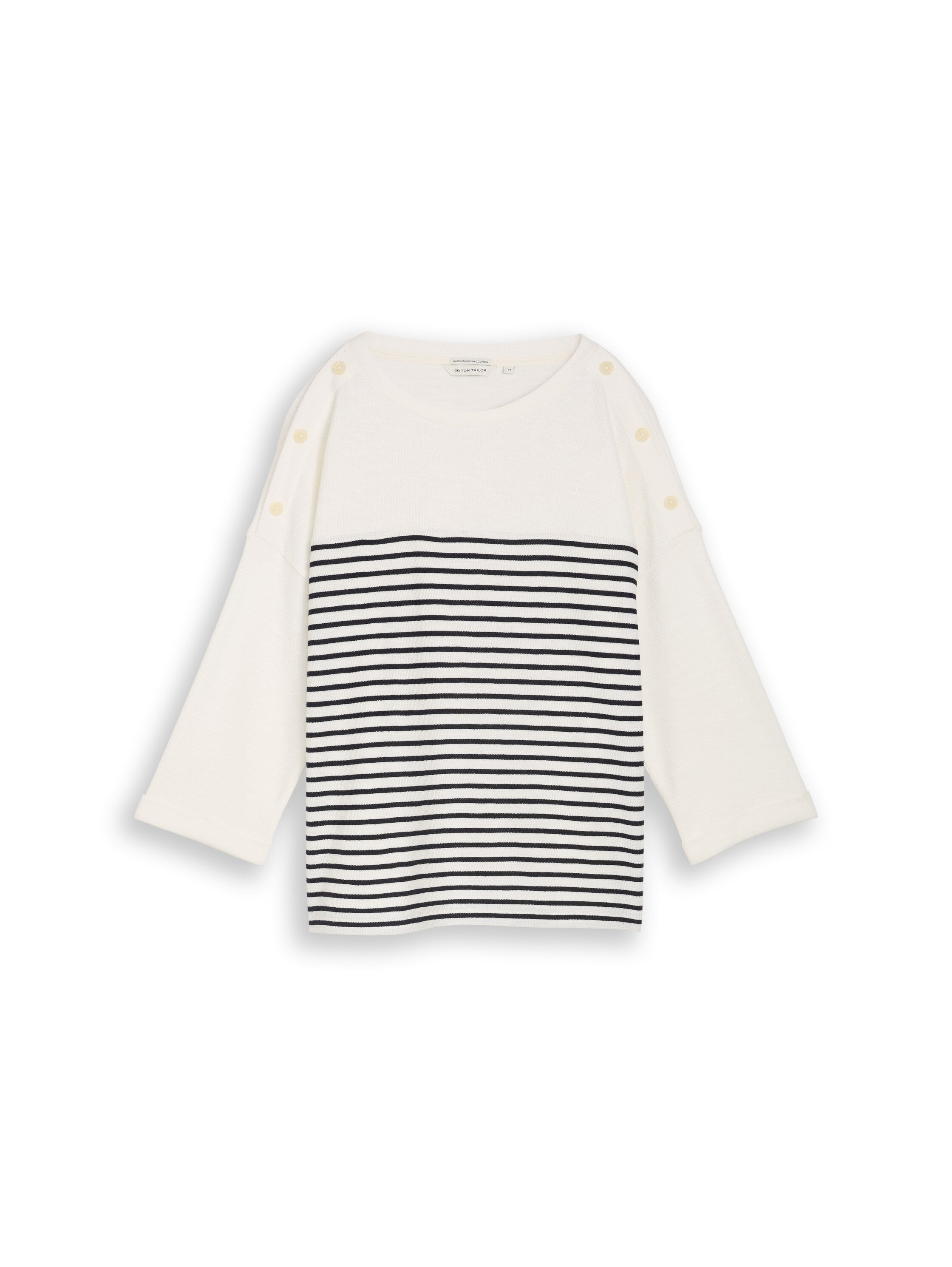 TOM TAILOR Longsleeve Damen Gestreift 3/4-Arm Jacquard Baumwolle