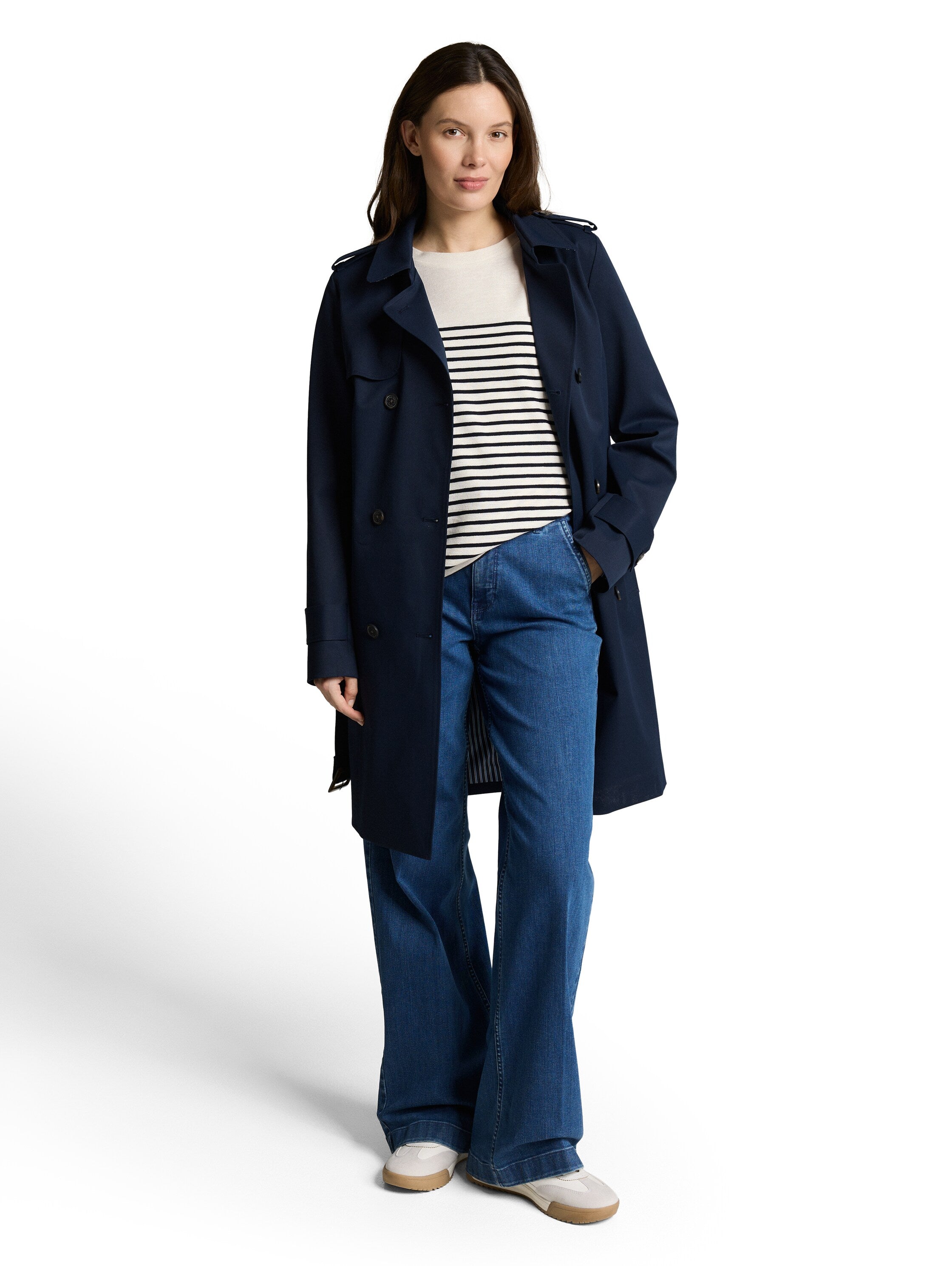 TOM TAILOR Longsleeve Damen Gestreift 3/4-Arm Jacquard Baumwolle