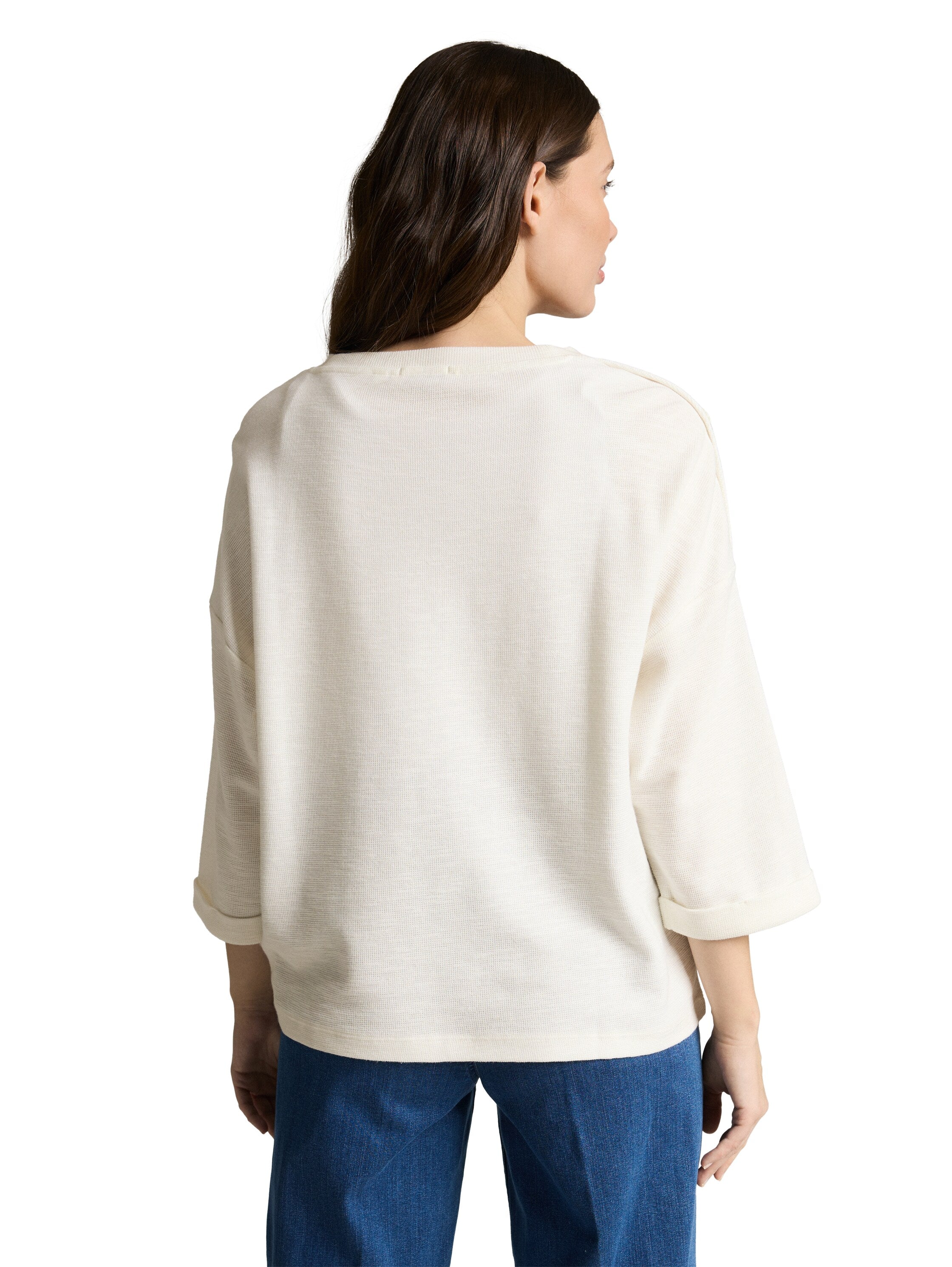 TOM TAILOR Longsleeve Damen Gestreift 3/4-Arm Jacquard Baumwolle
