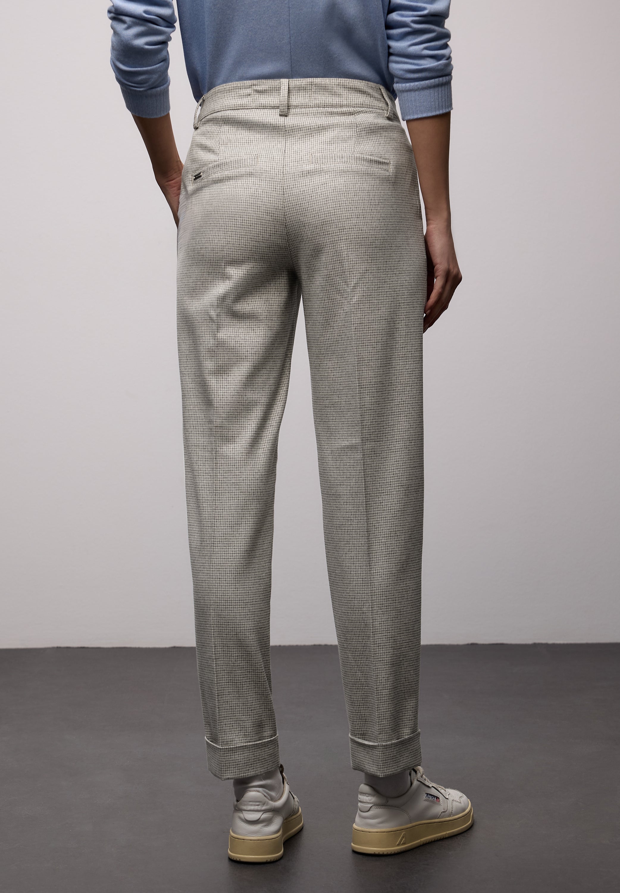 Street One Damen Hose Slim Leg Houndstooth Turn-Up Casual Fit