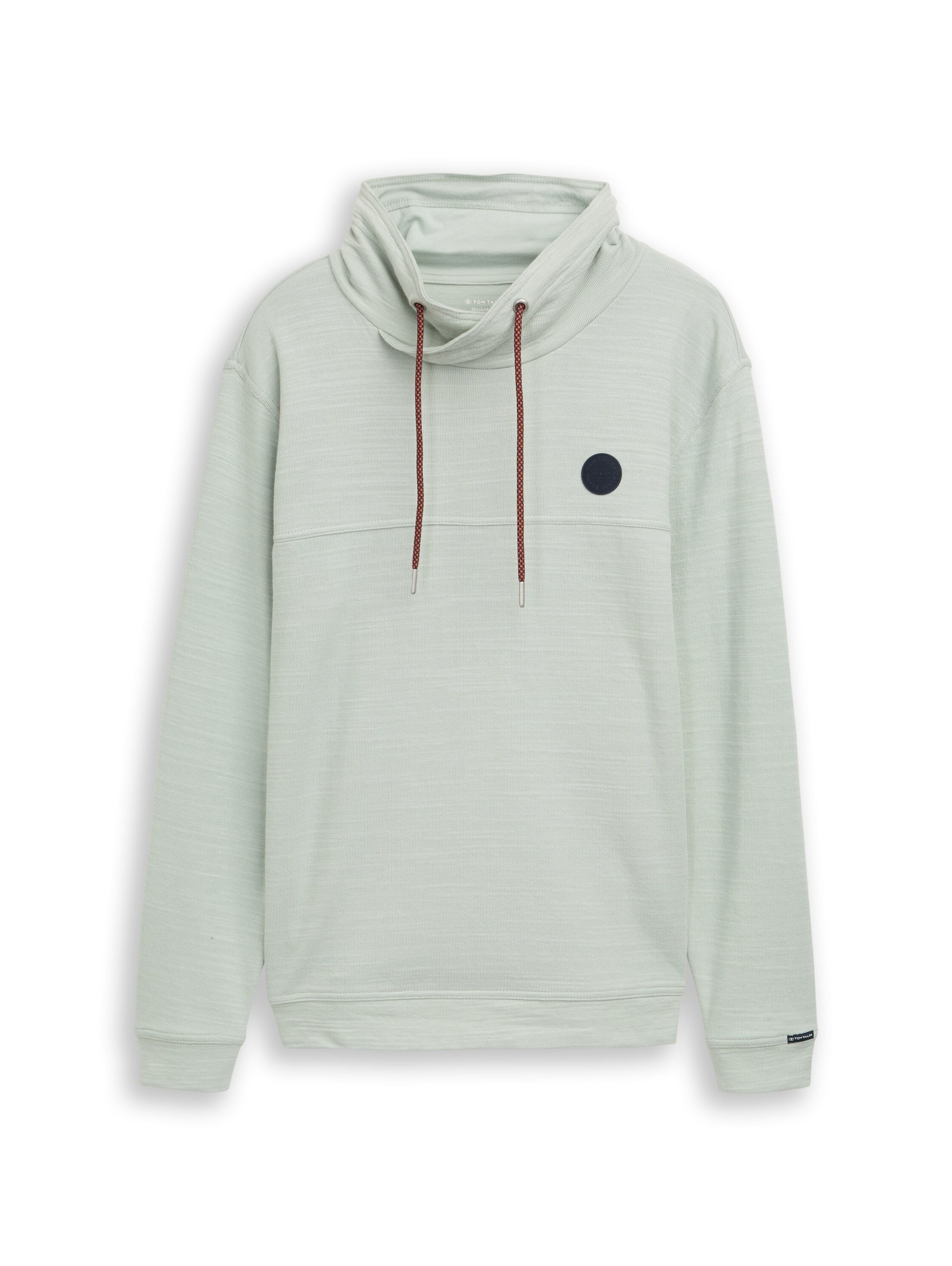 Tom Tailor Herren Longsleeve mit Kordelzug im Schalkragen Logo-Badge Baumwolle Polyester