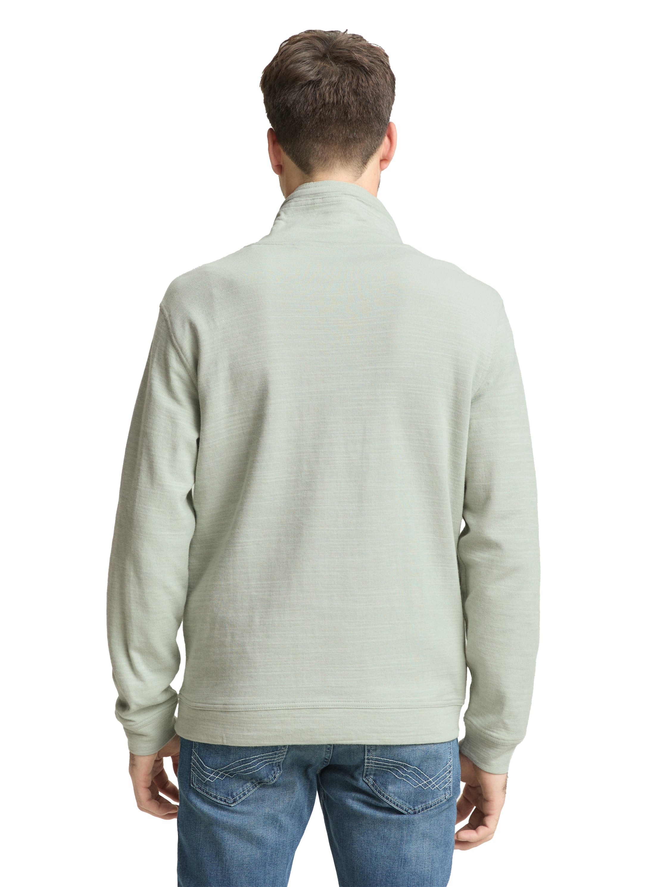 Tom Tailor Herren Longsleeve mit Kordelzug im Schalkragen Logo-Badge Baumwolle Polyester