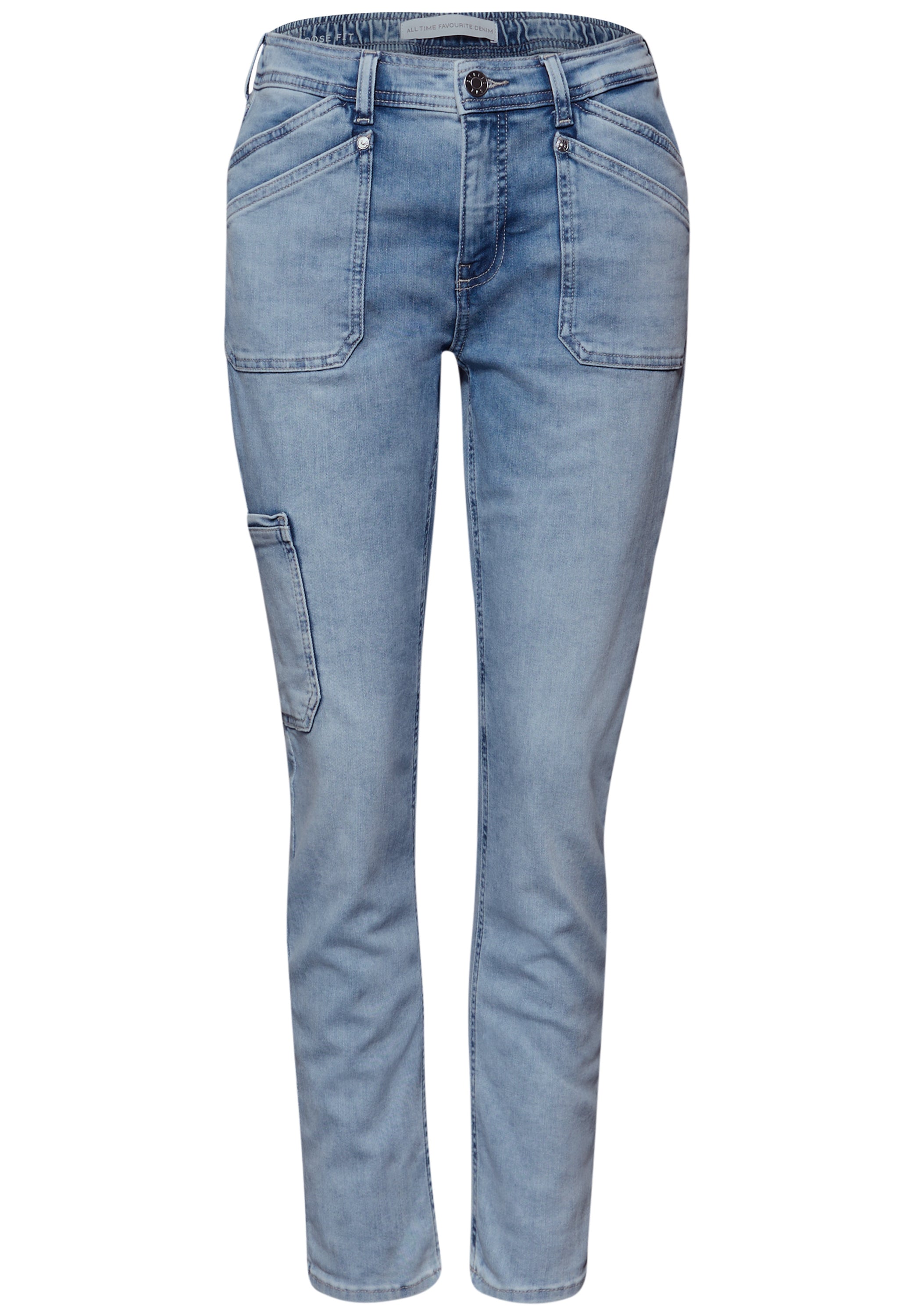 Street One Damen Cargo Jeans Style Charlie mit Bleached-Look und elastischem Bund