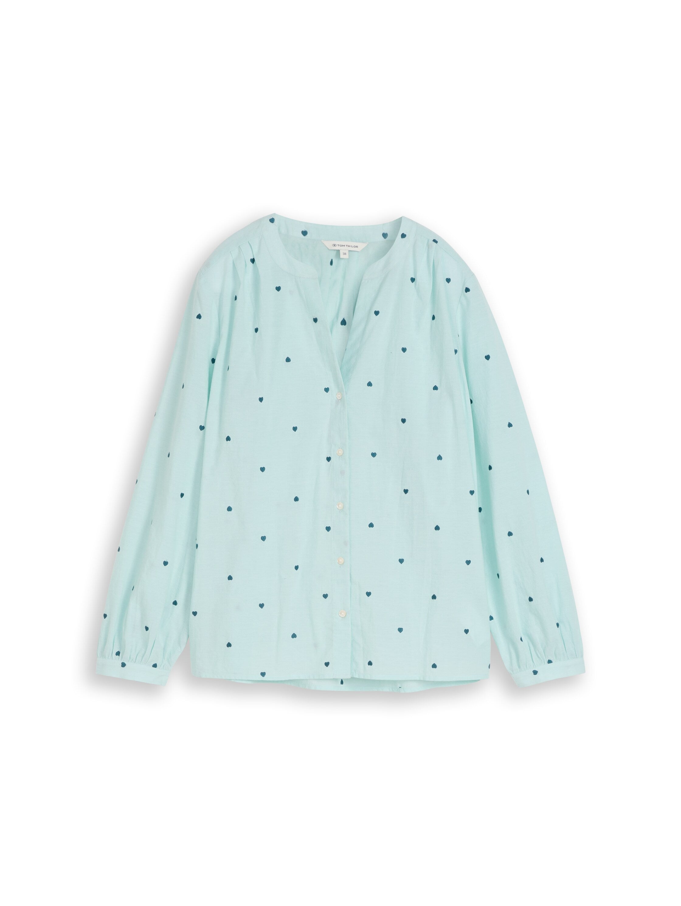 Tom Tailor Denim Damen Chambray Bluse mit Allover-Herz-Stickerei aus Baumwolle