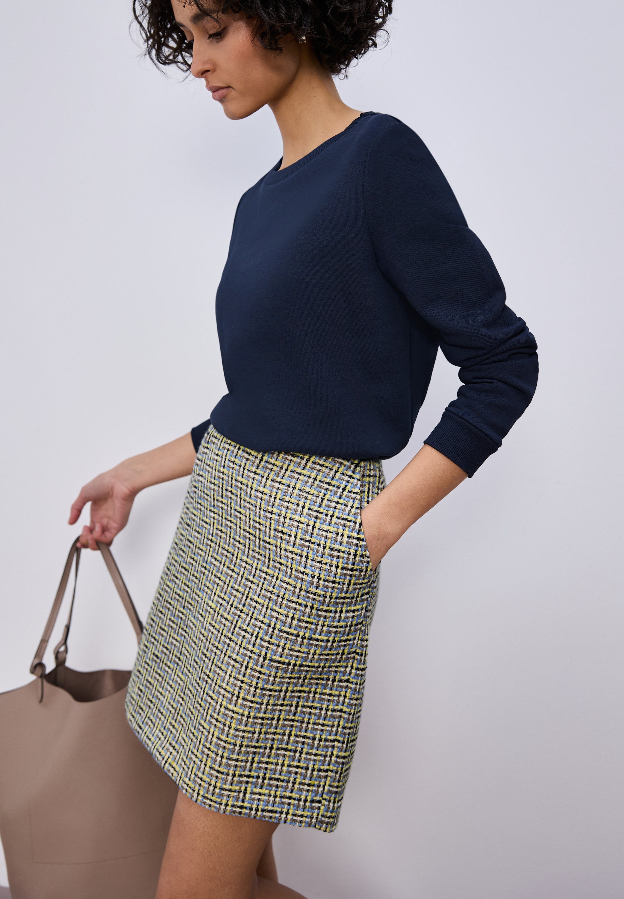 Street One Damen Bouclé Rock Maja Mid Waist mit Zipper Shadowed Navy