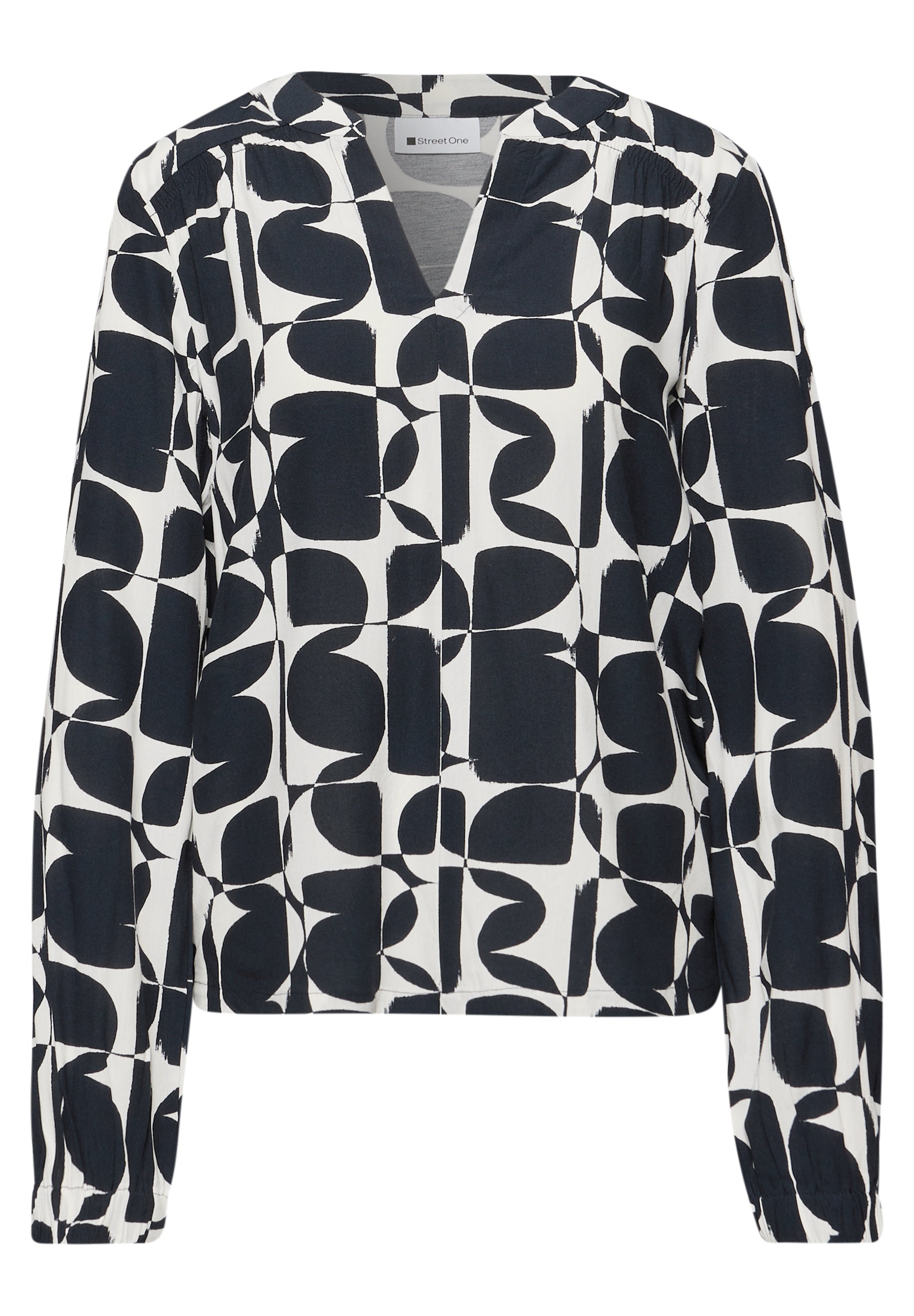 Street One Damen Shirt Strukturmix Split Neck Elastische Bündchen