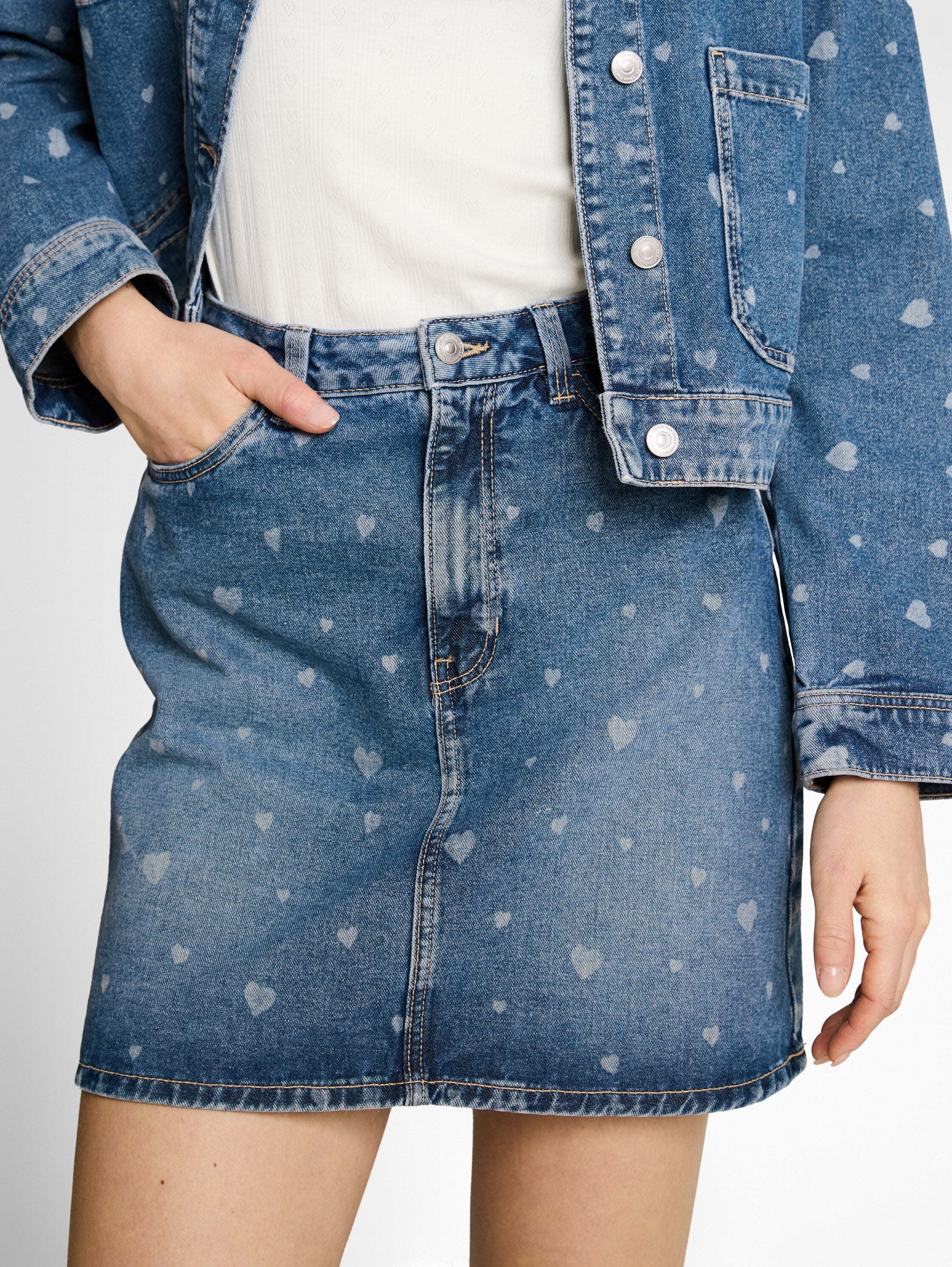 TOM TAILOR Kurzer Jeansrock Damen Herz-Allover-Print Baumwolle