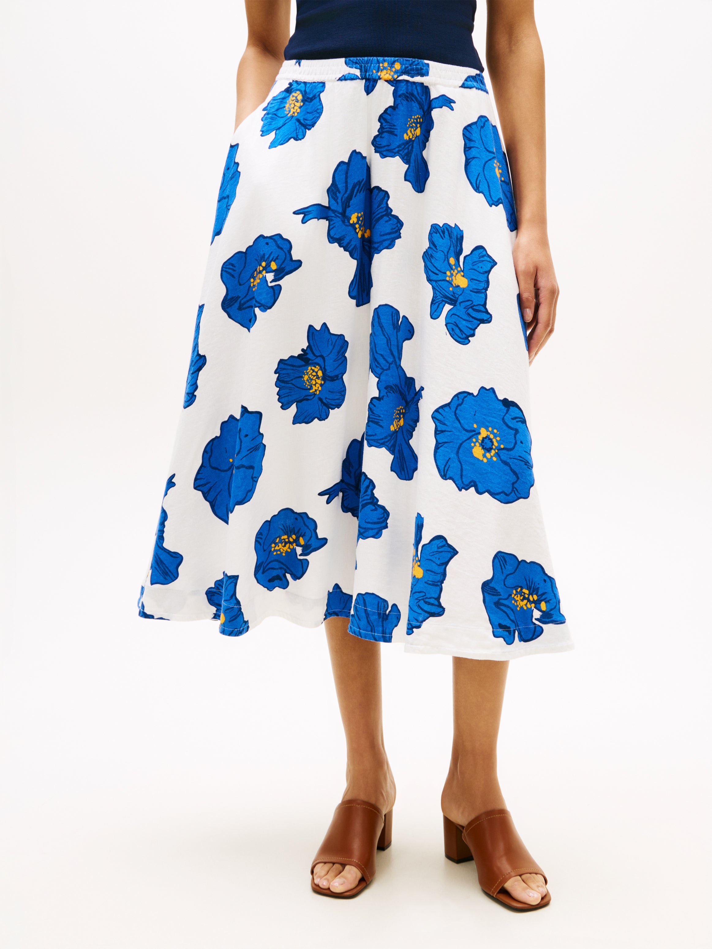 VIS/LINEN VOLUME MIDI SKIRT