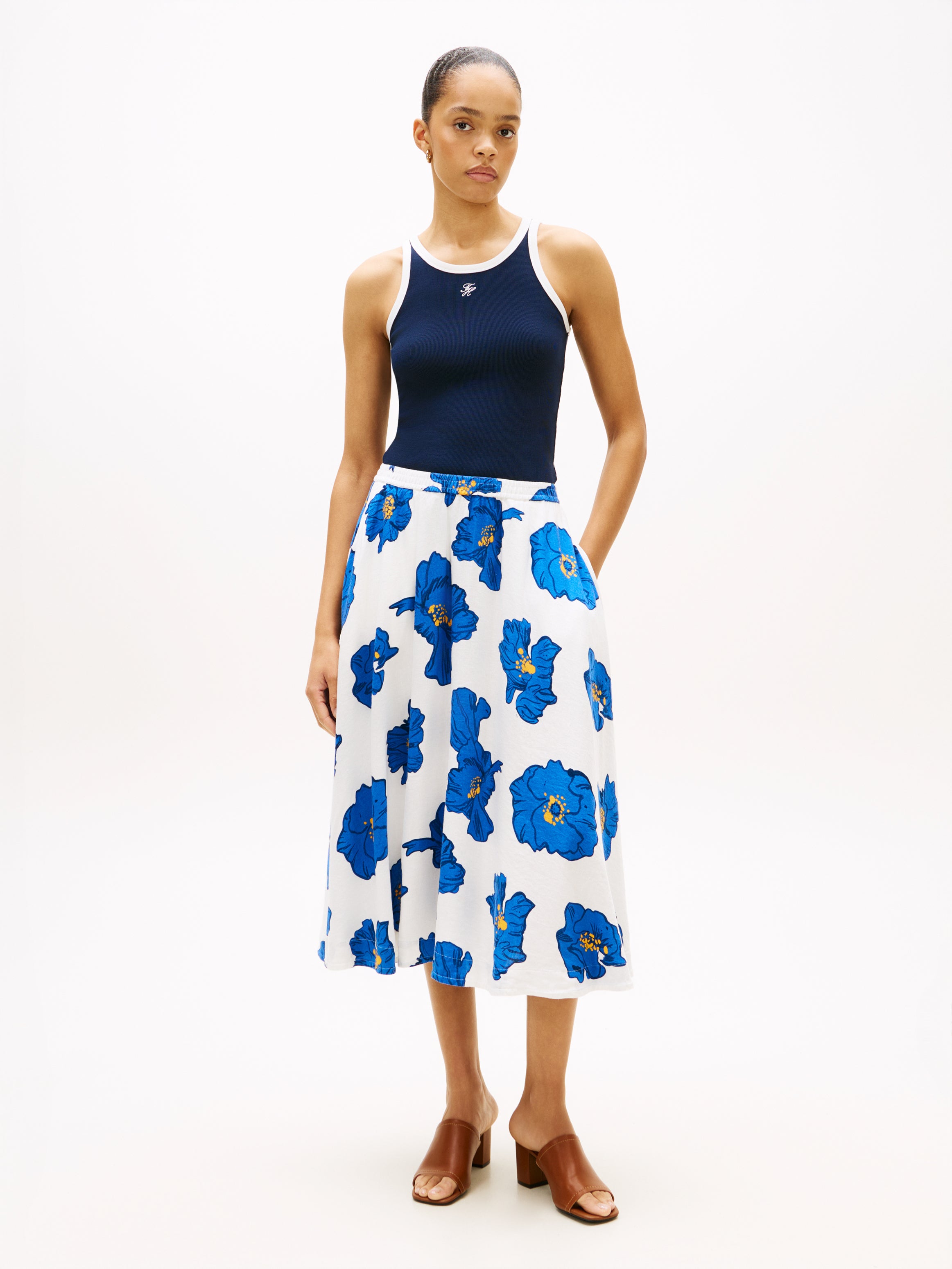 VIS/LINEN VOLUME MIDI SKIRT